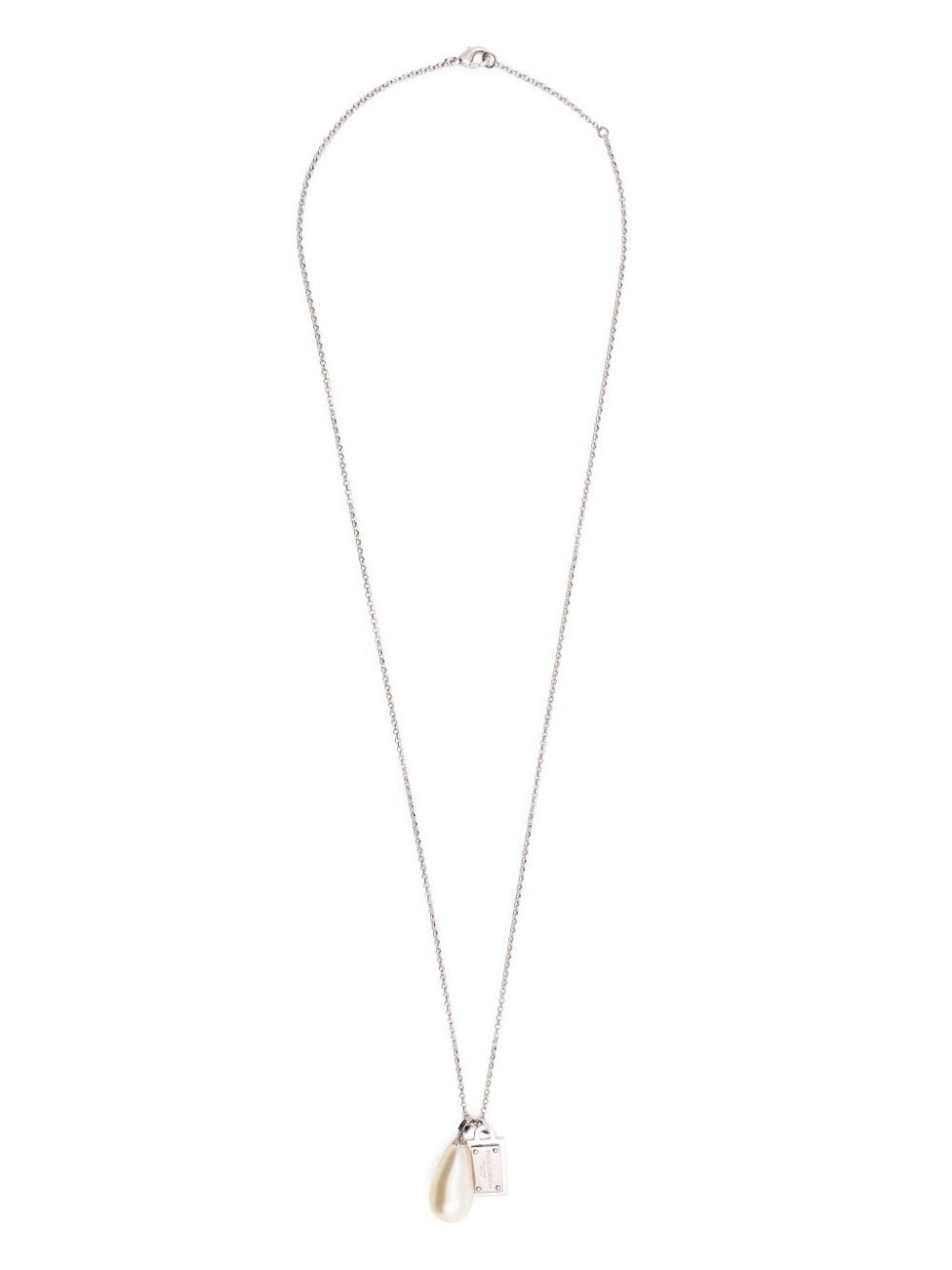 logo-plaque pearl-pendant necklace - 3