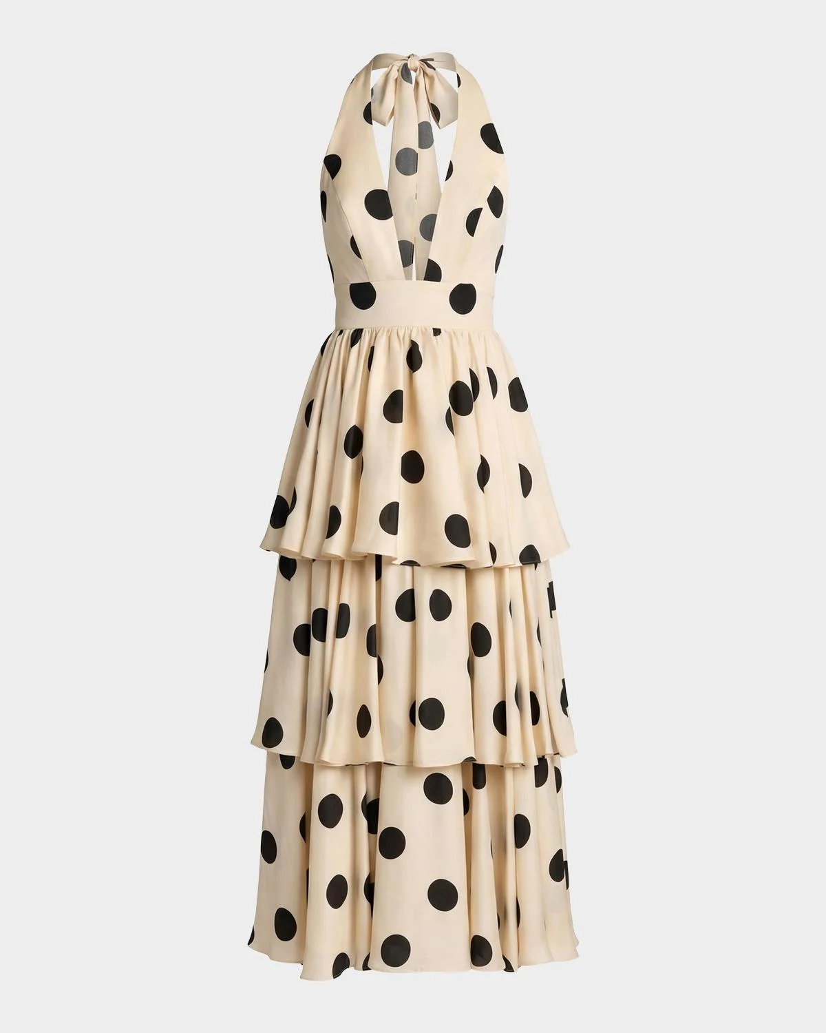 Plunging Tiered Polka Dot Maxi Dress - 1