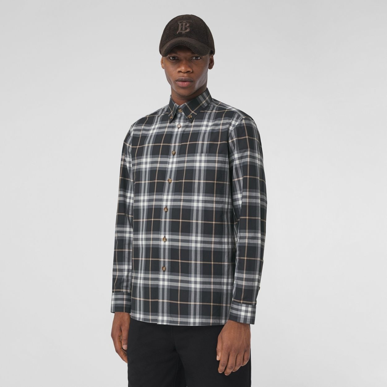 Button-down Collar Check Cotton Shirt - 7