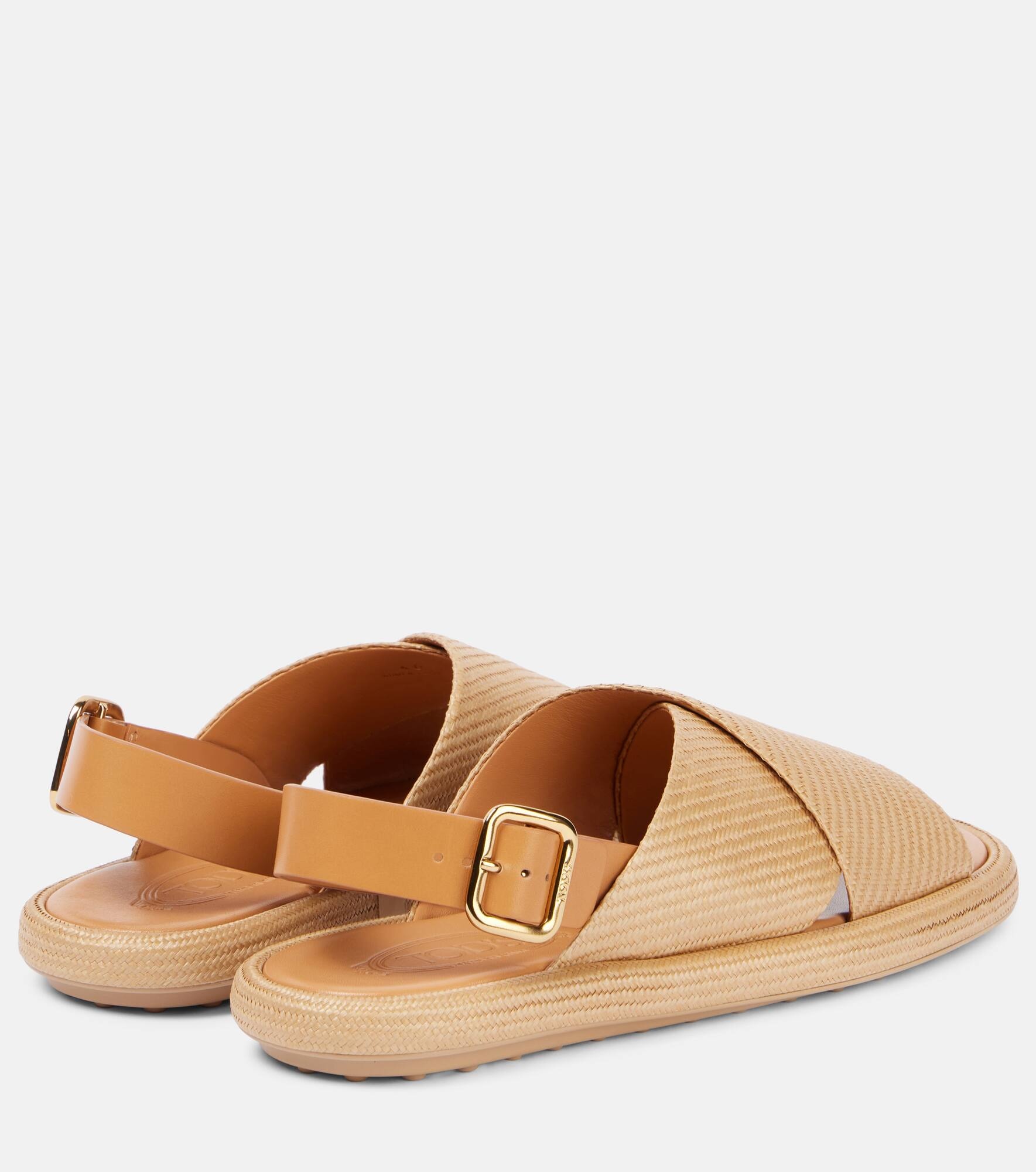 Woven leather-trimmed sandals - 2