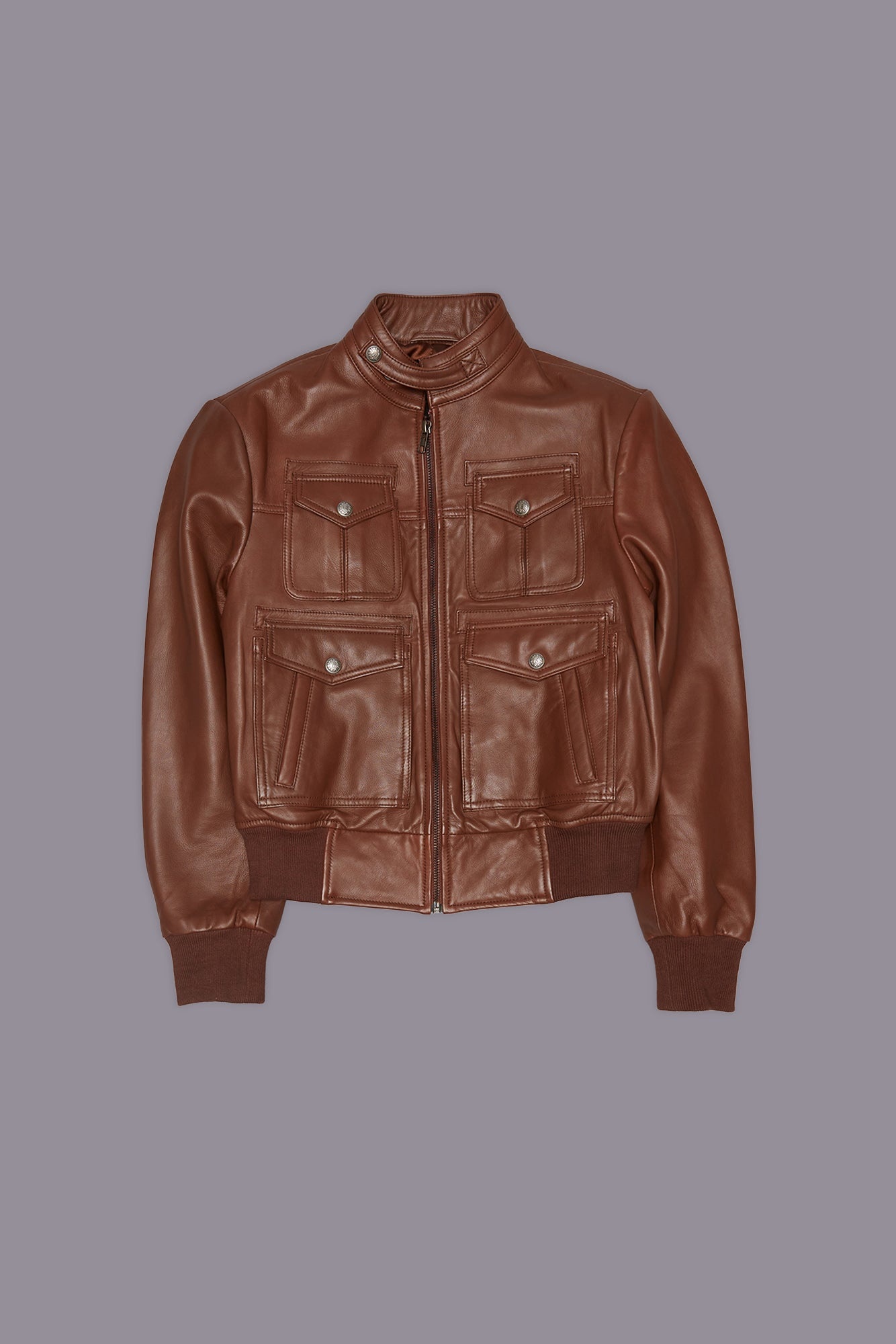 SHRUNKEN ZIP-UP LEATHER JACKET - 4