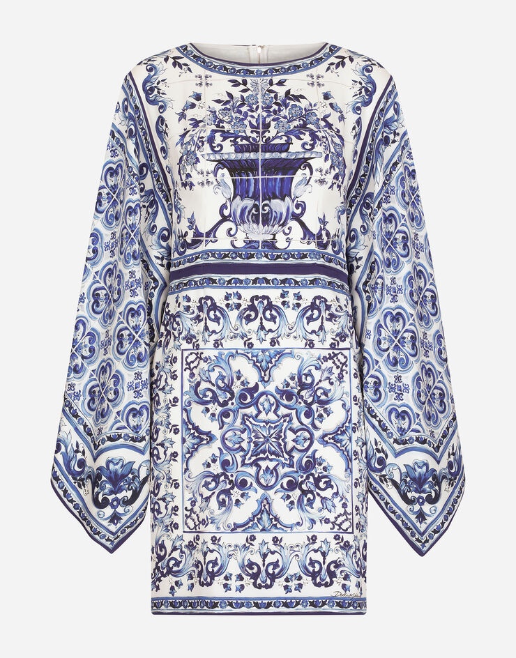 Short majolica-print charmeuse dress - 3