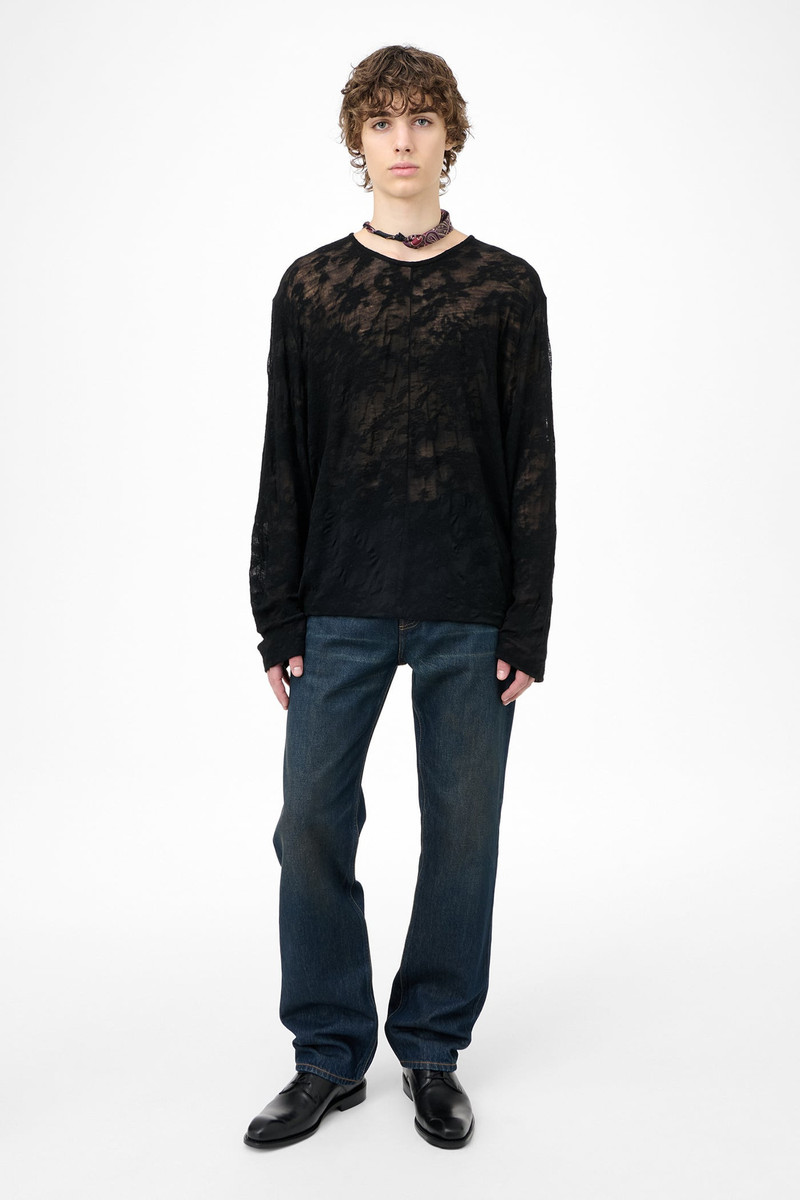 Double Lock U Neck Black Flower Jacquard Gauze - 1