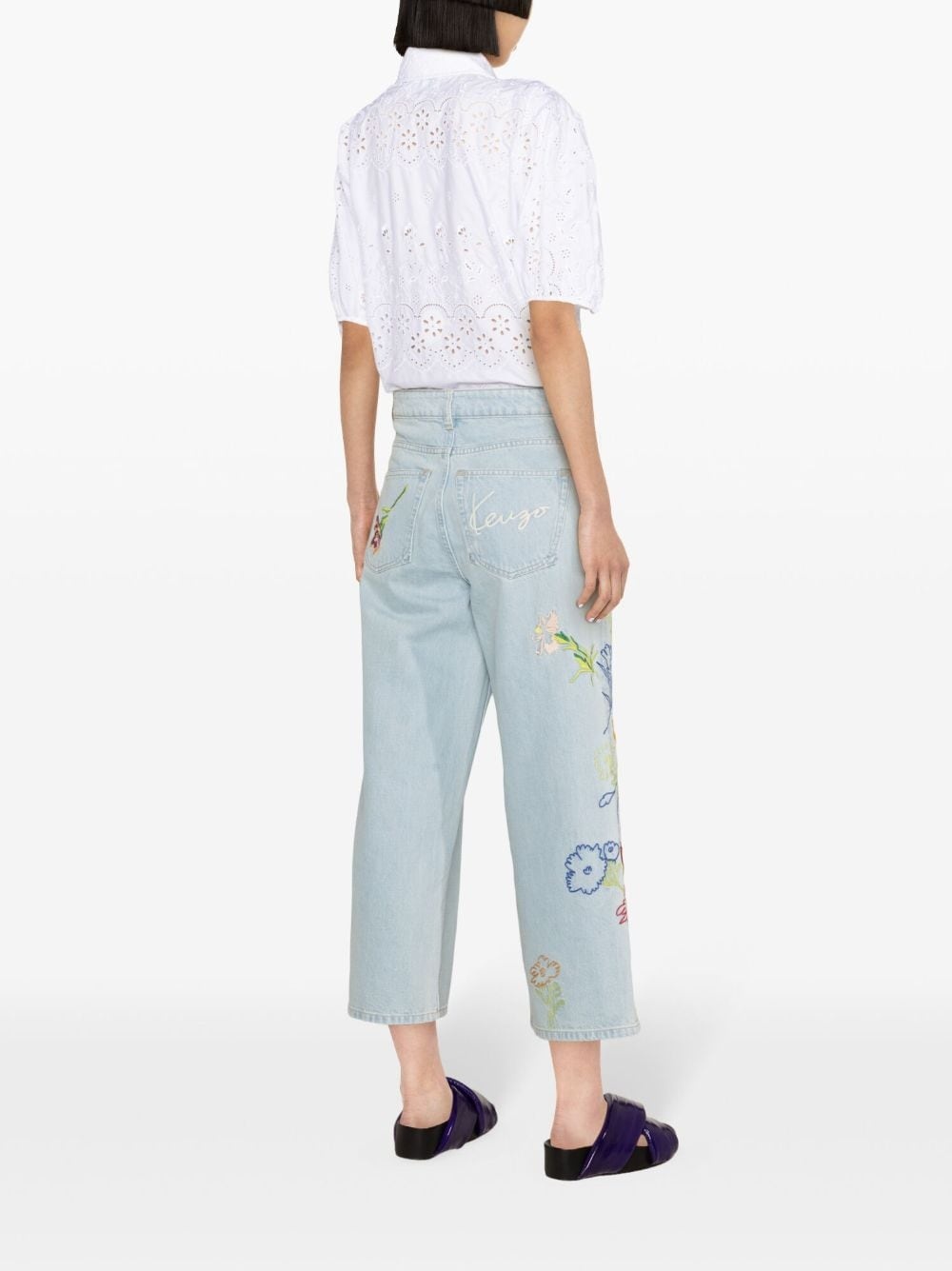 Drawn Flowers mid-rise wide-leg jeans - 4