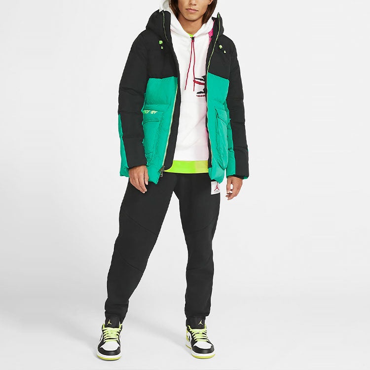 Air Jordan Casual Sports hooded Stay Warm Down Jacket Black Green Colorblock CK6662-011 - 3
