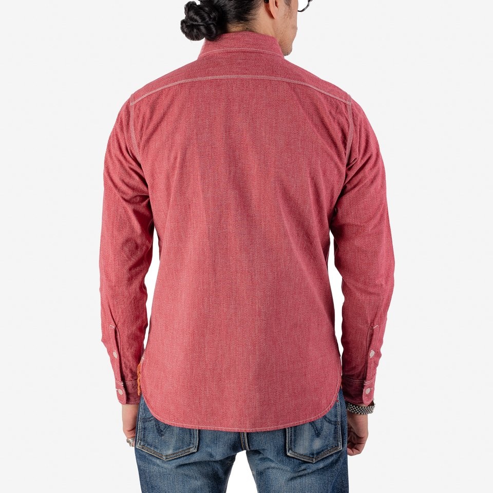 IHSH-290-RED 10oz Mock Twist Selvedge Chambray Work Shirt - Red - 3