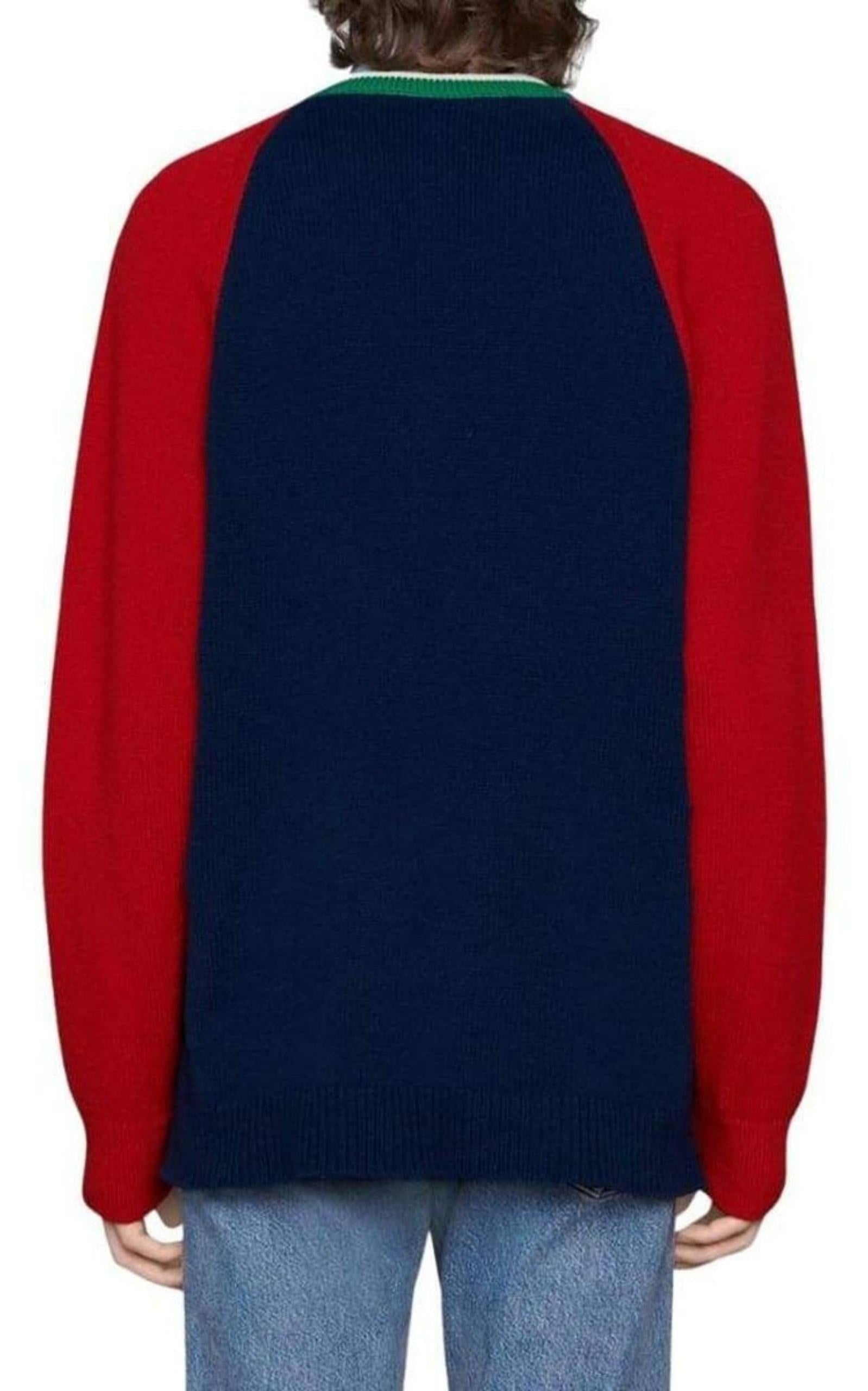 Blue V-neck Wool Sweater With Lyre - 4