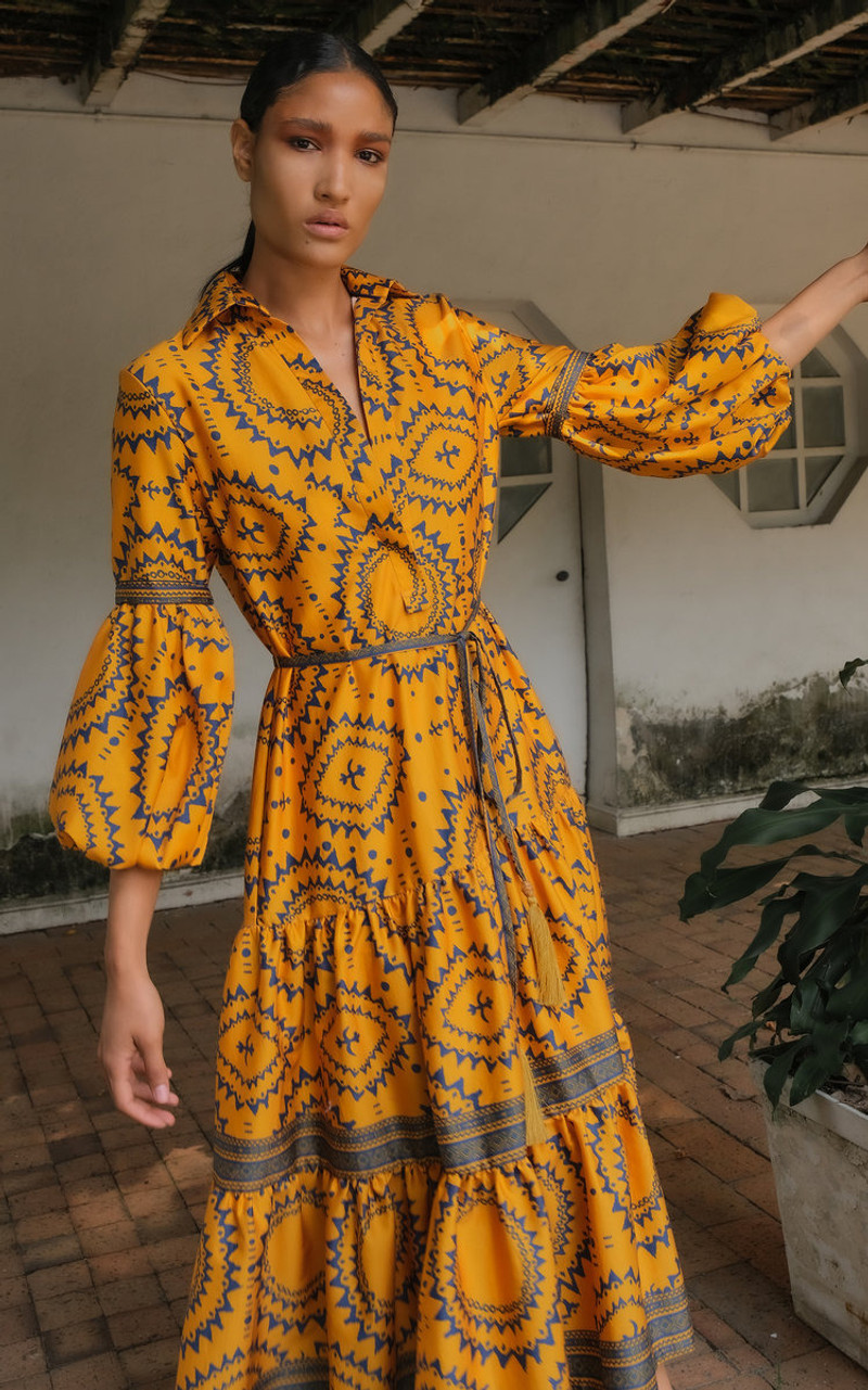 ANDRES OTALORA La Lindosa Cotton Poplin Midi Dress yellow outlook