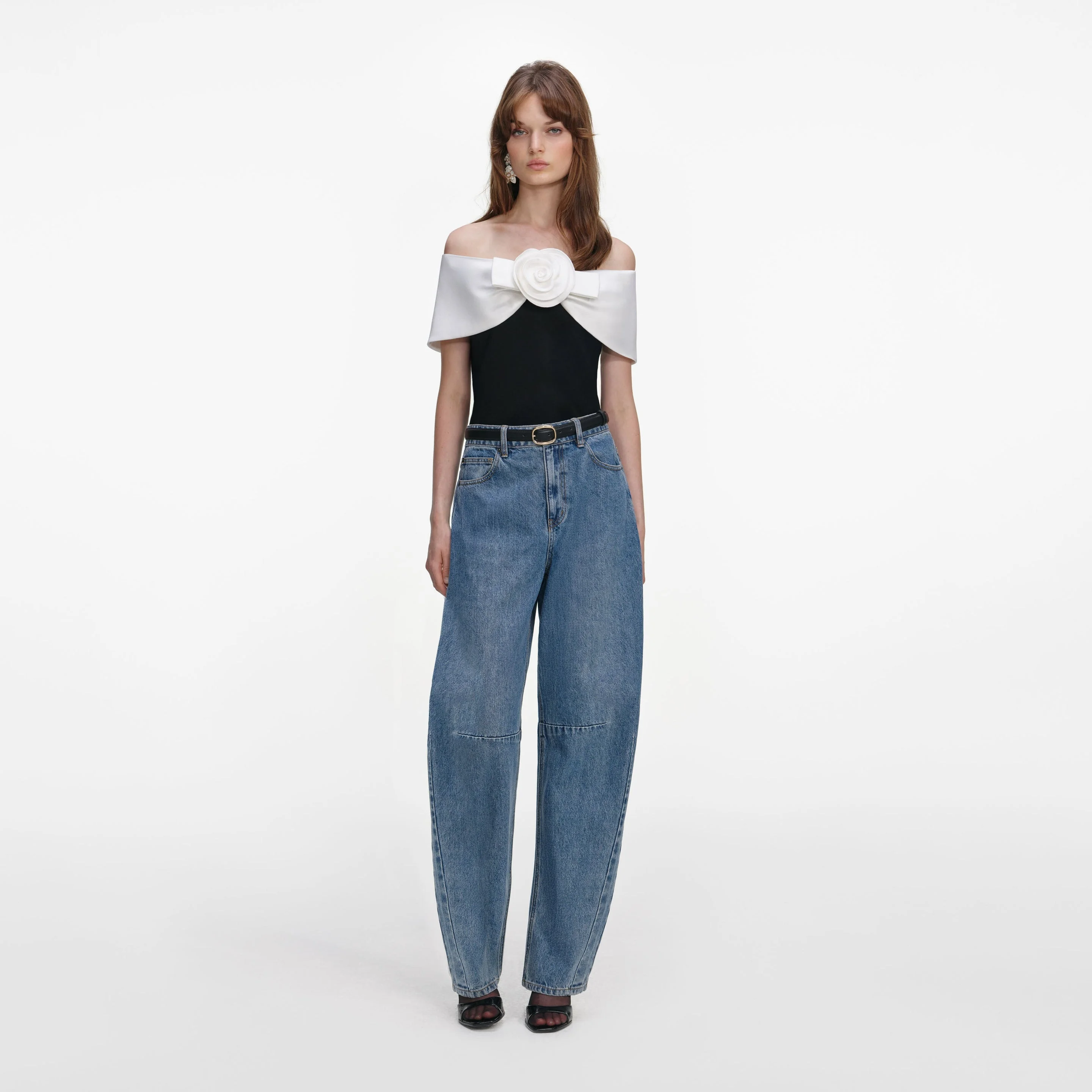 Black Crepe Flower Top - 1