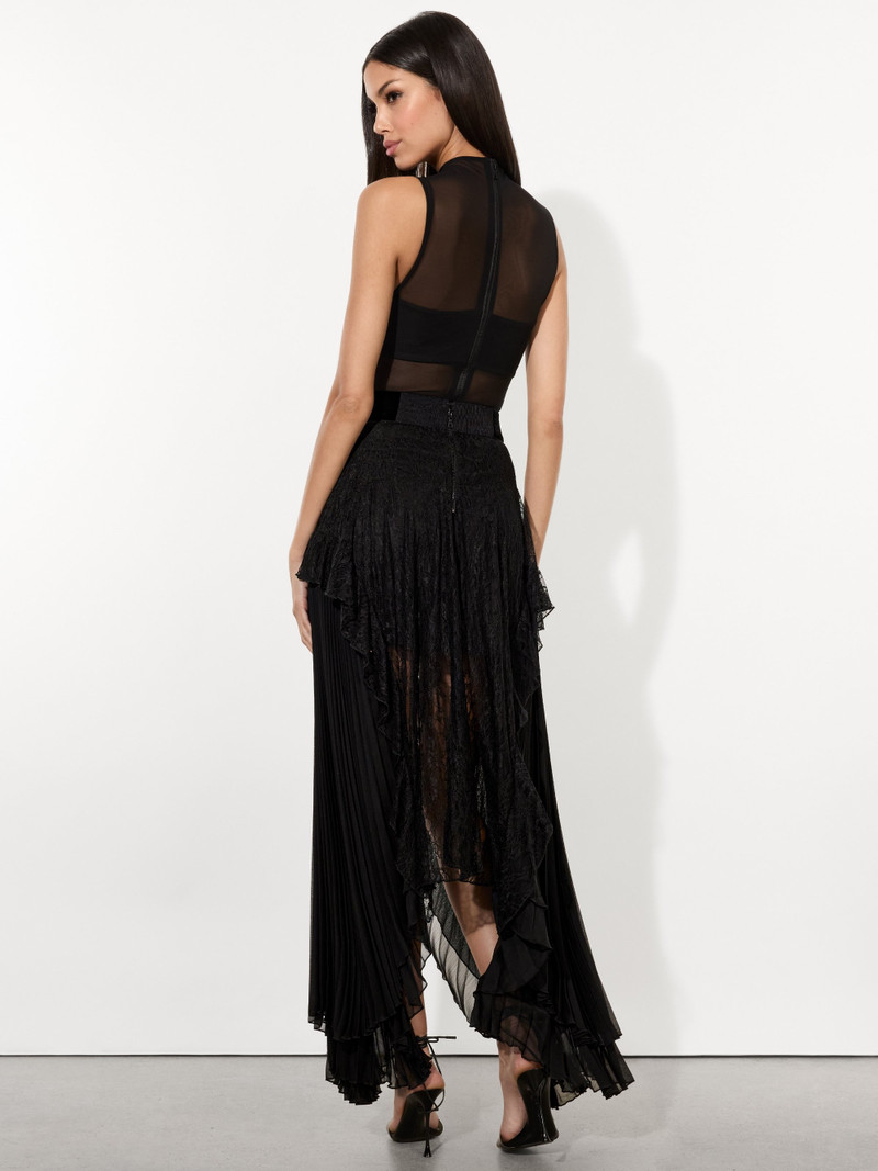 Alice + Olivia CORALIA ASSYMETRICAL MIXED MEDIA MIDI SKIRT WITH BOW BELT outlook