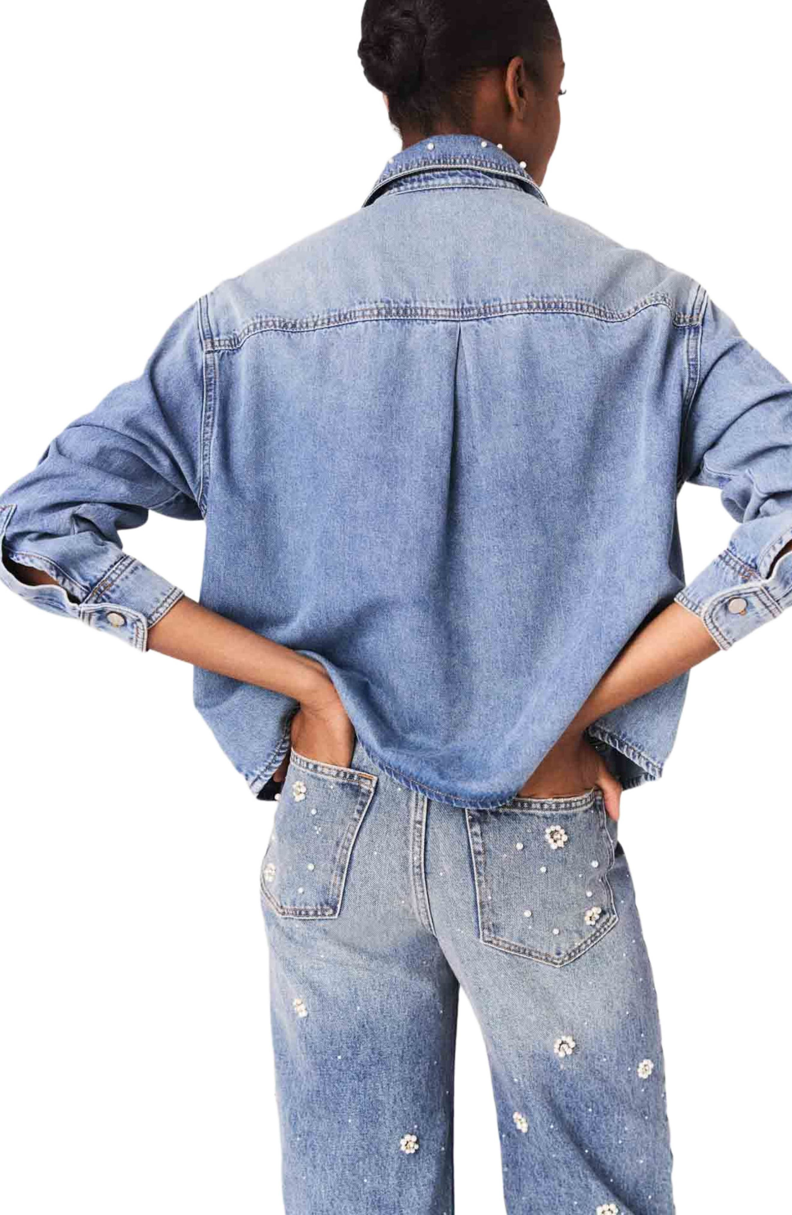 maje Denim shirt with embroidered beads in Blue at Nordstrom - 2