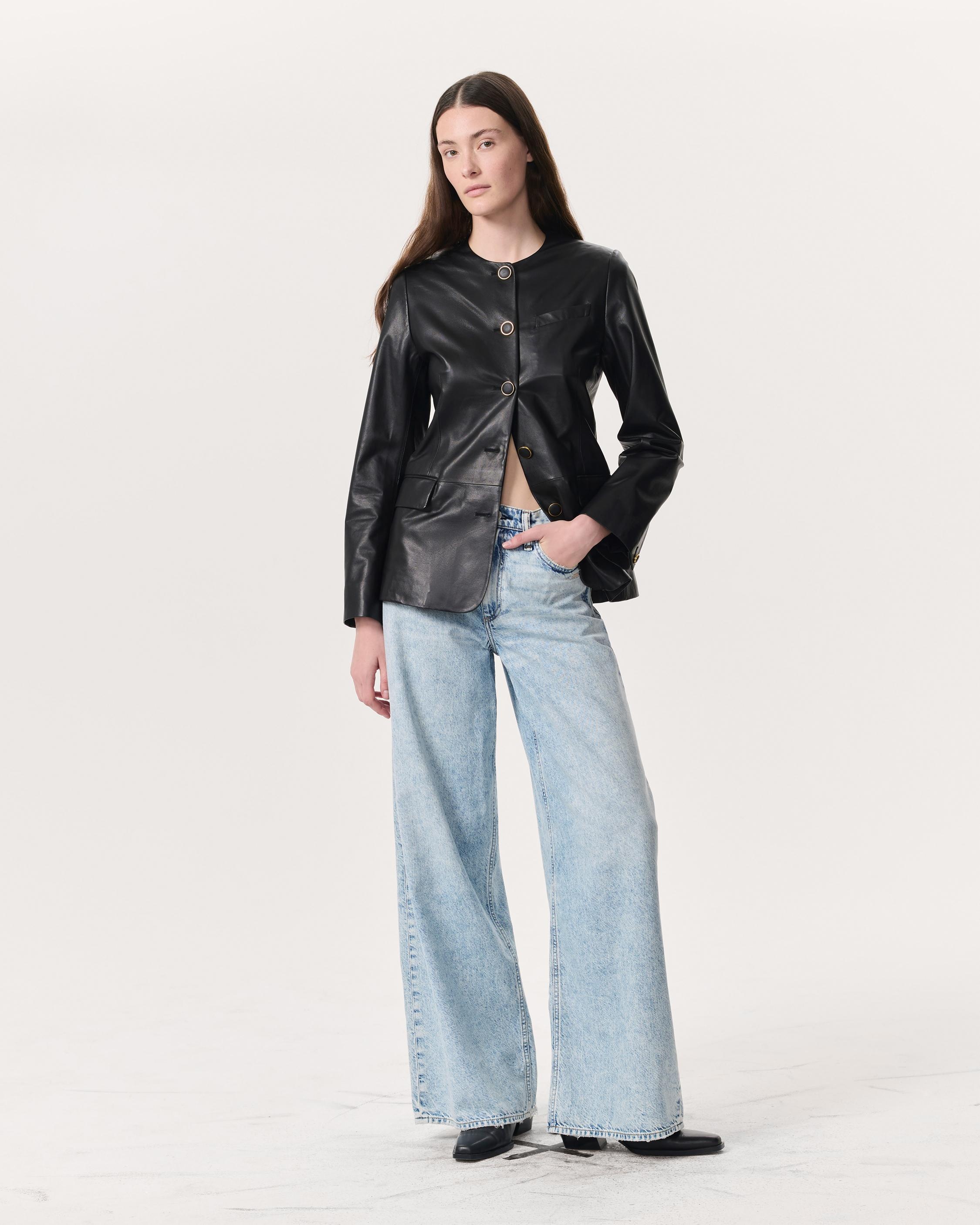 Bartlet Collarless Lamb Leather Blazer - 4