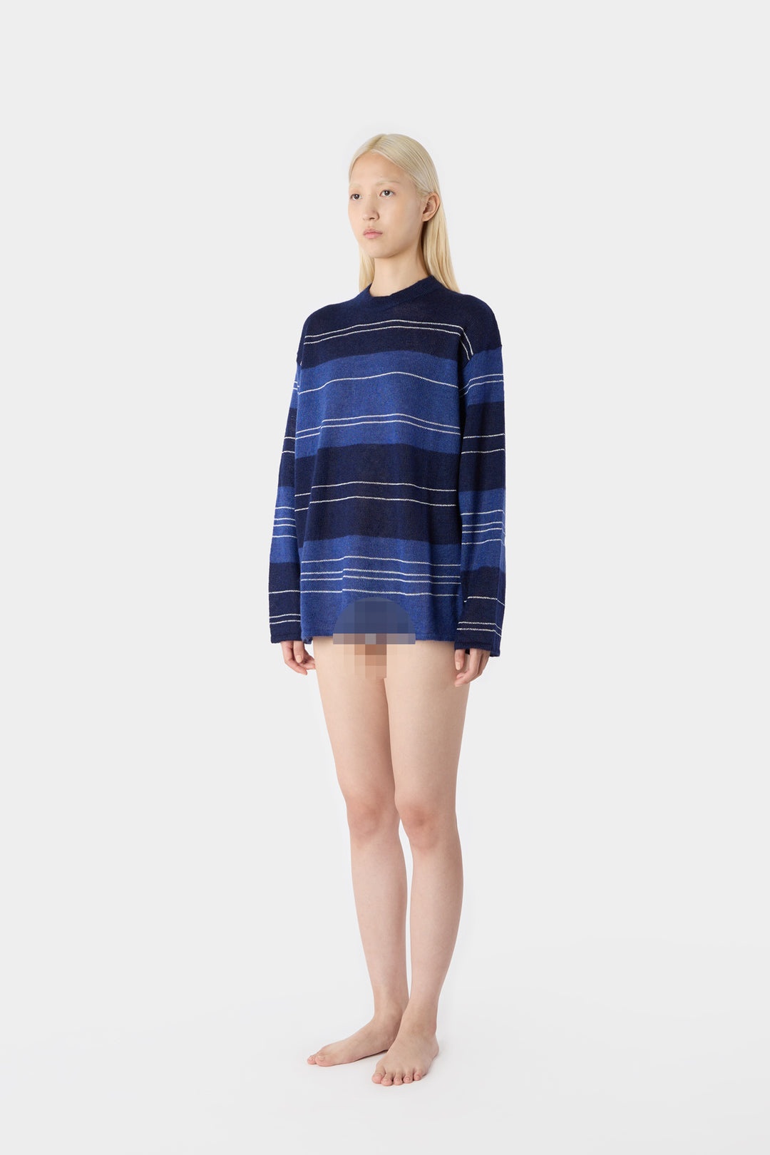 MOHAIR CREWNECK JUMPER / blue & dark blue stripes - 4