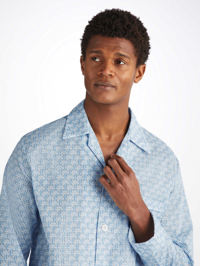 Men's Classic Fit Pyjamas Ledbury 72 Cotton Batiste Blue - 5