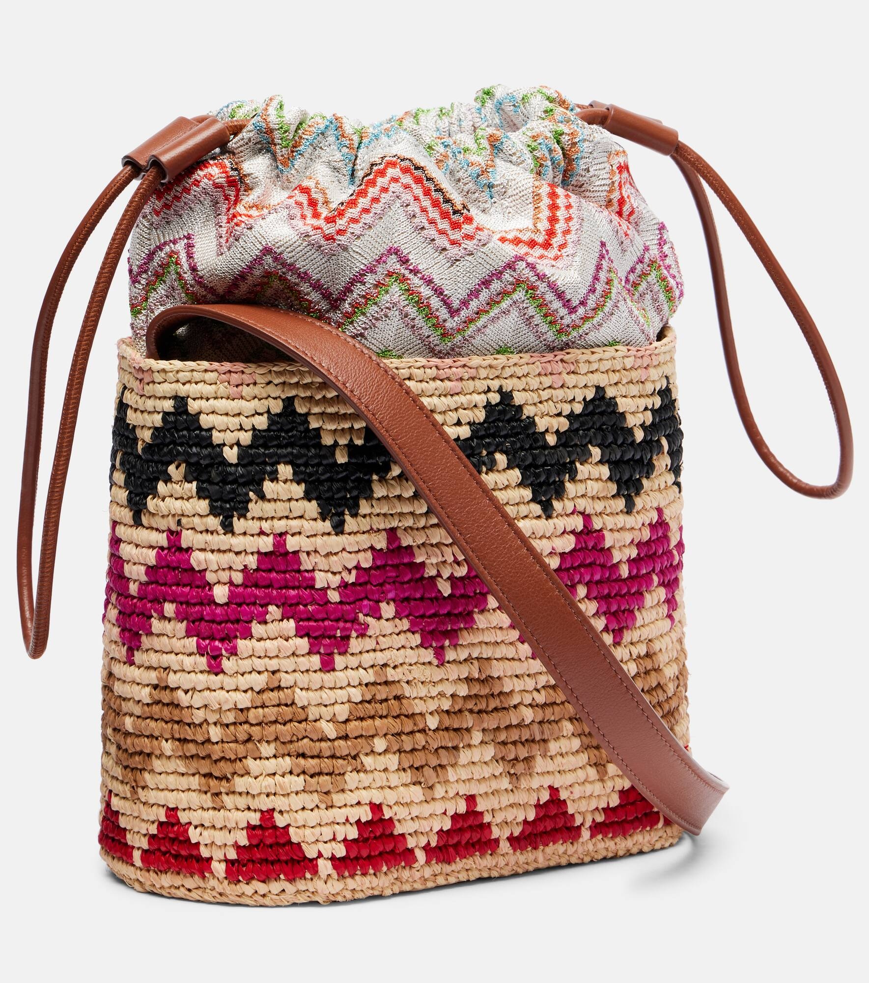 Zigzag Medium raffia bucket bag - 4