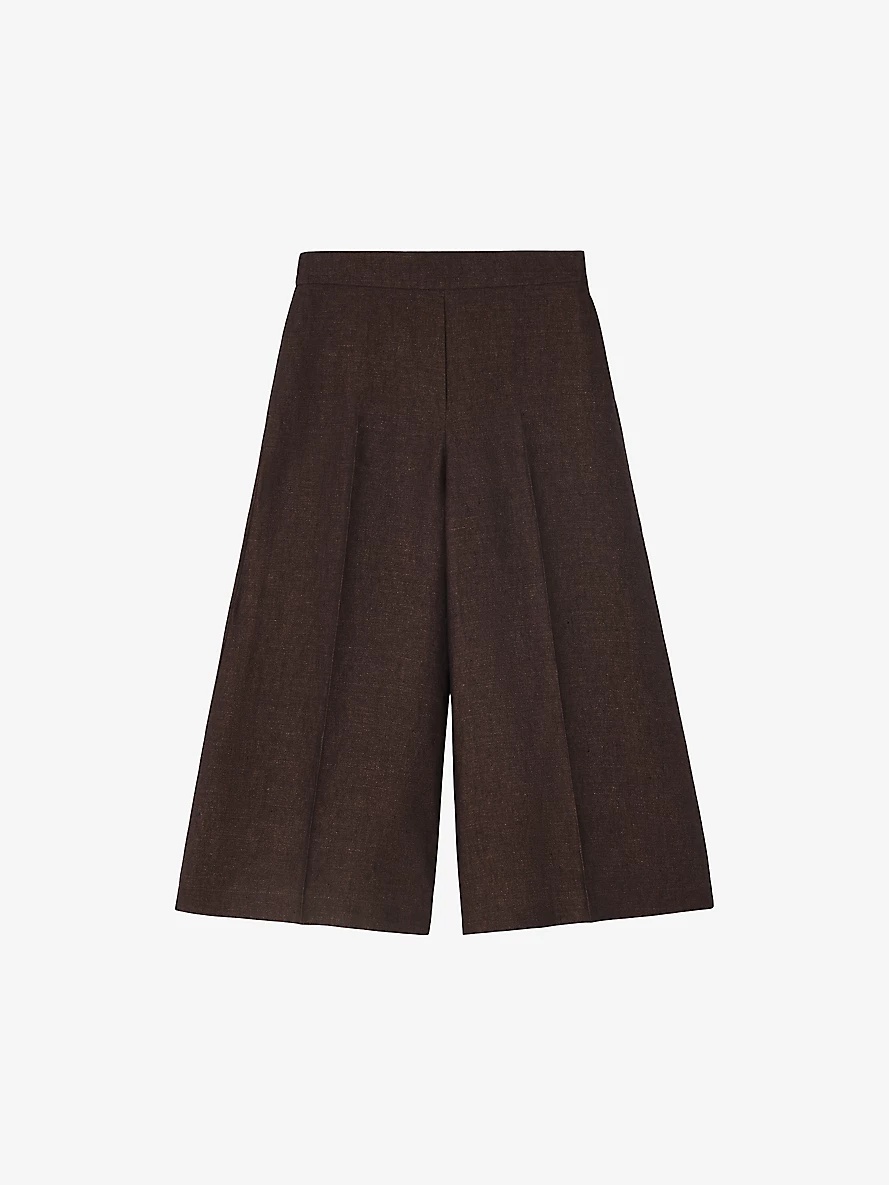 High-rise wide-leg cropped linen trousers - 1