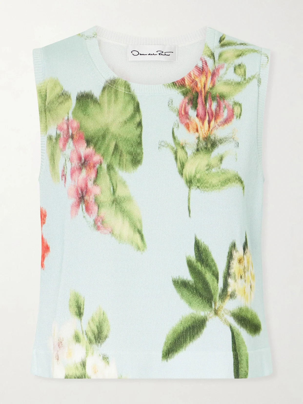 Floral-print Cotton-blend Knitted Tank - 1