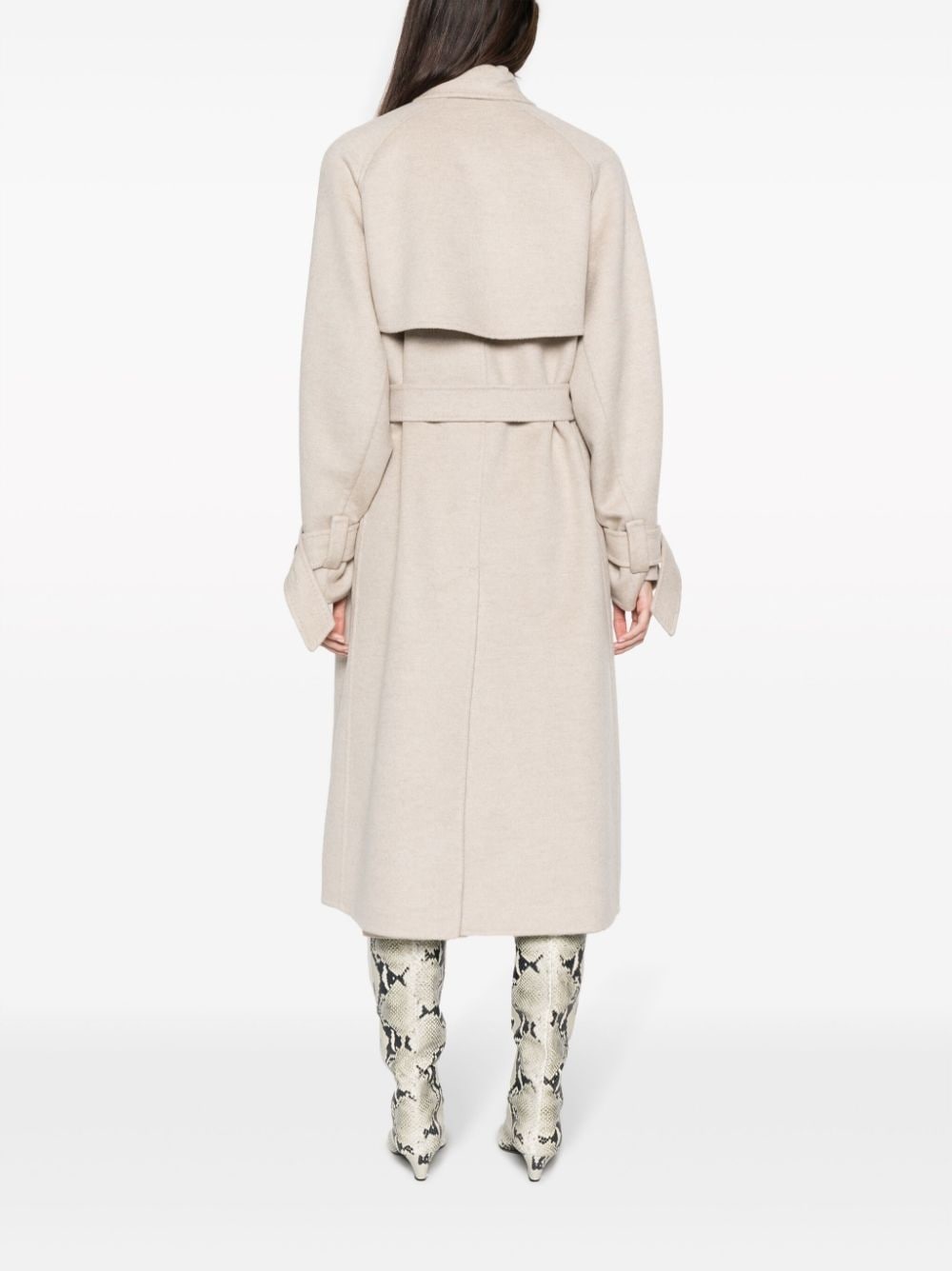 belted-waist cashmere coat - 4