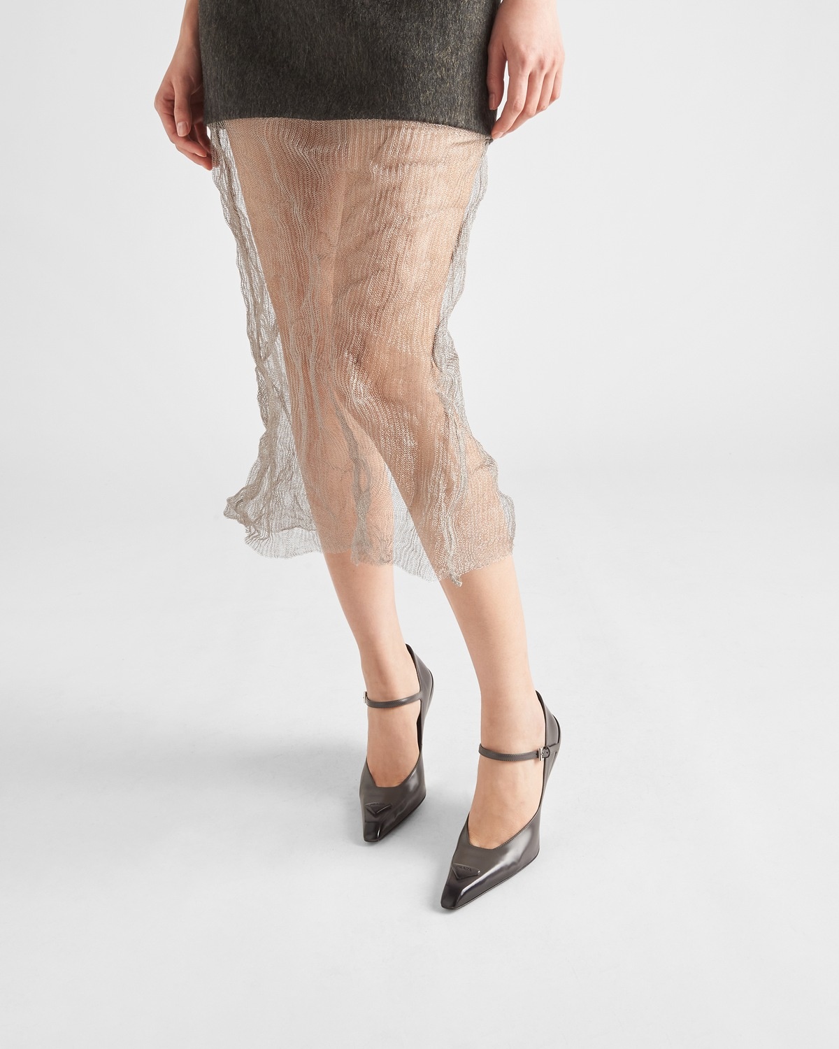 Cloth and mesh midi-skirt - 3