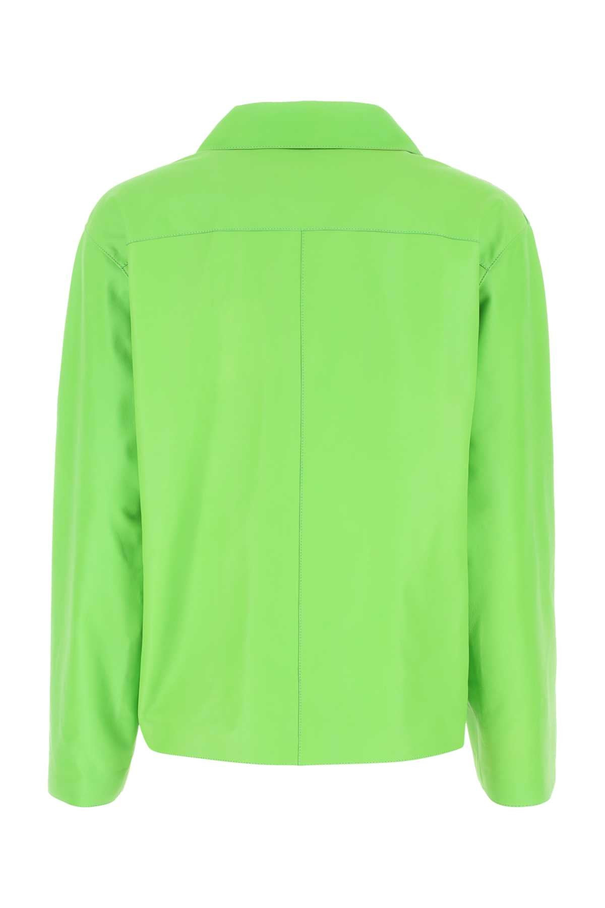 Loewe Women Fluo Green Leather Shirt - 2
