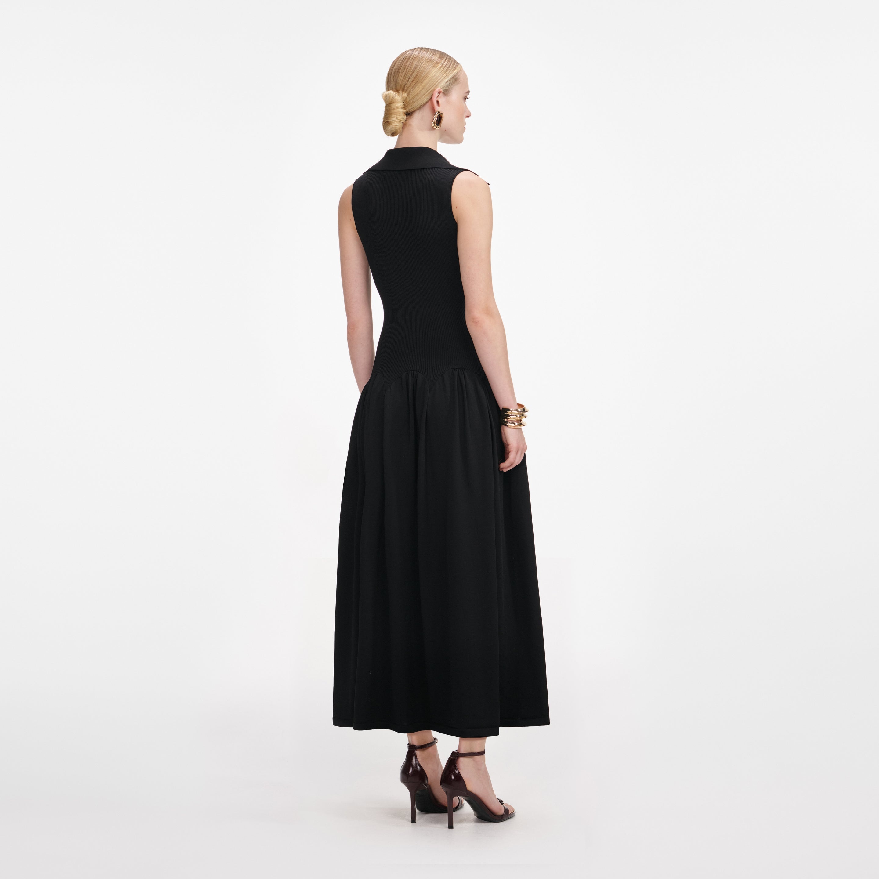 Black Ribbed Knit Midi Dress - 3