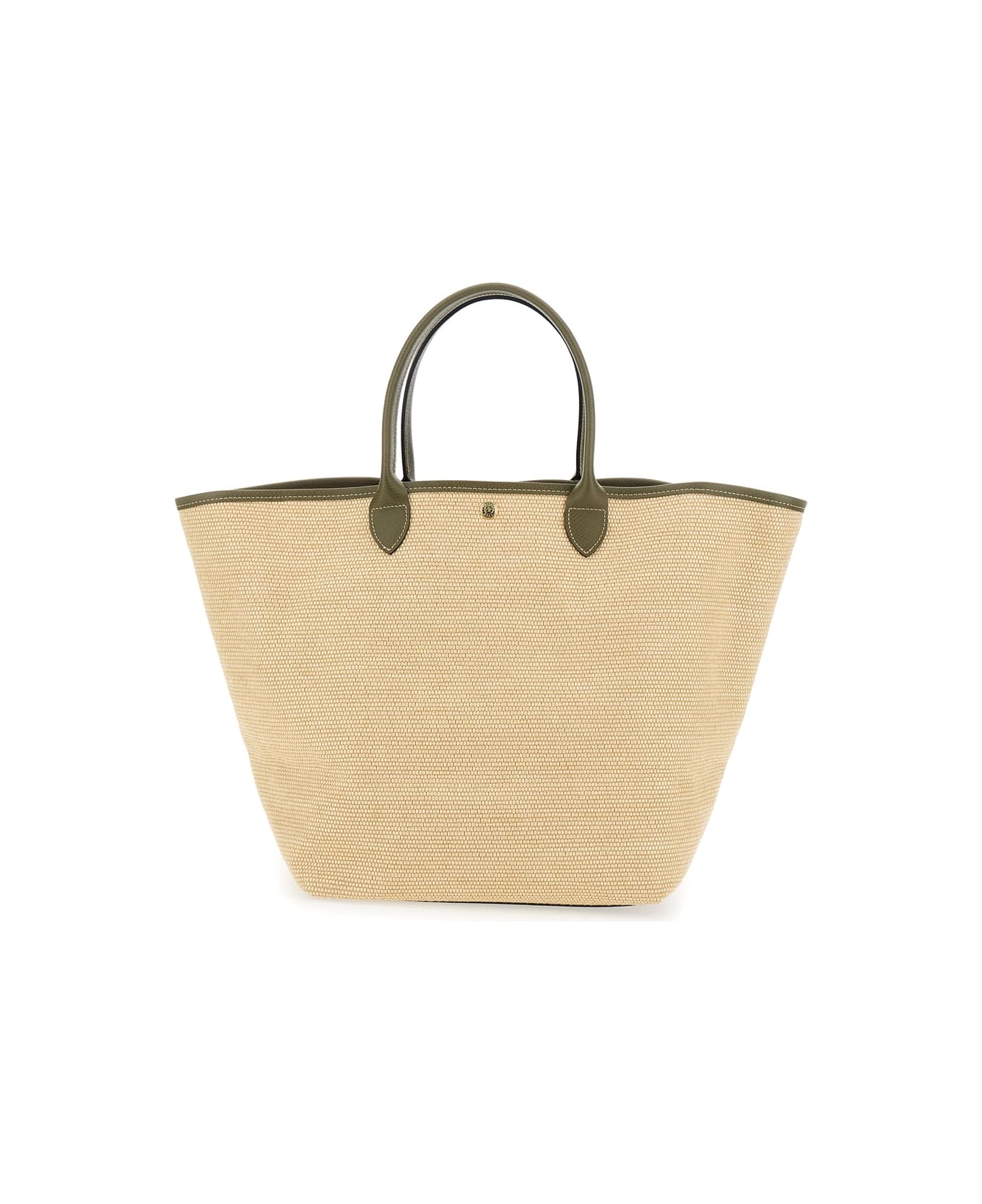 'le Panier Pliage L' Green Handbag With Logo Embossed On The Front In Mixed Fabric And Leather Woman - 2