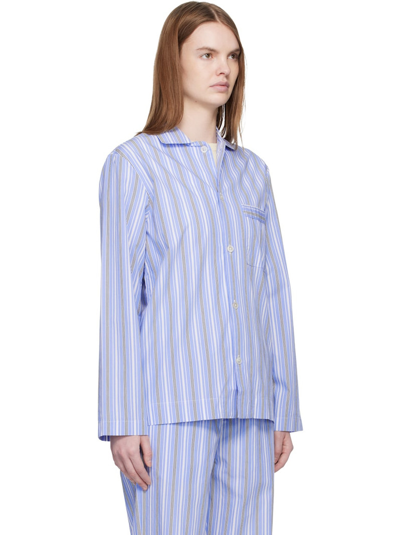 Blue & White Poplin Long-Sleeved Pyjama Shirt 2