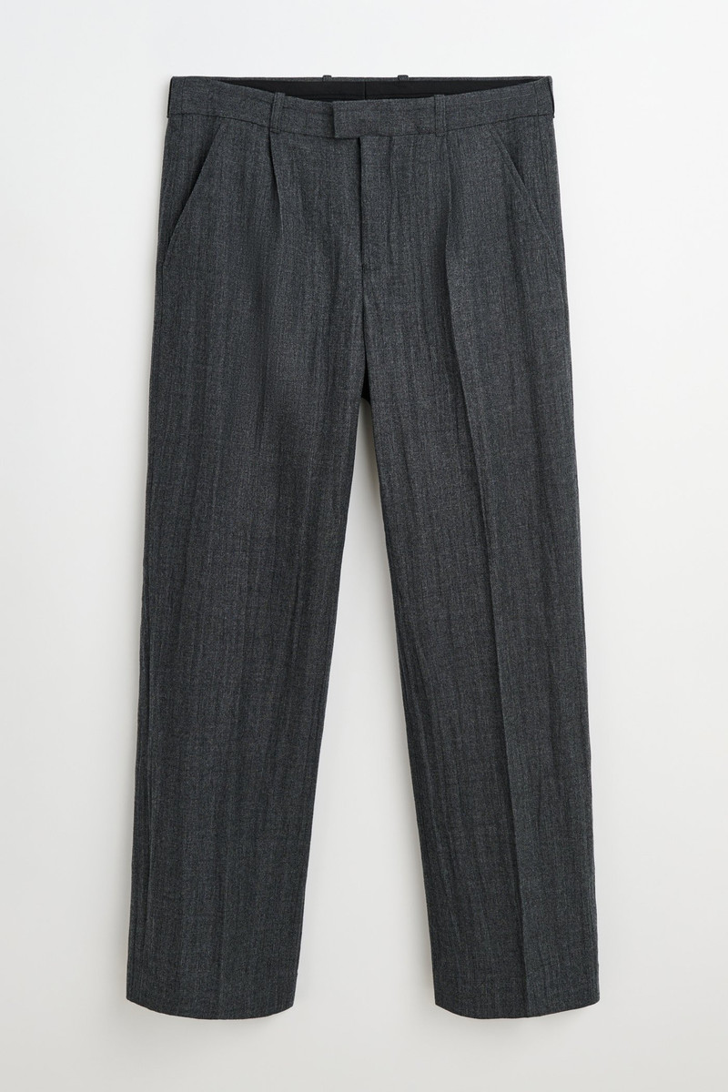 Slack Trouser Stone Grey Plisse Wool 1