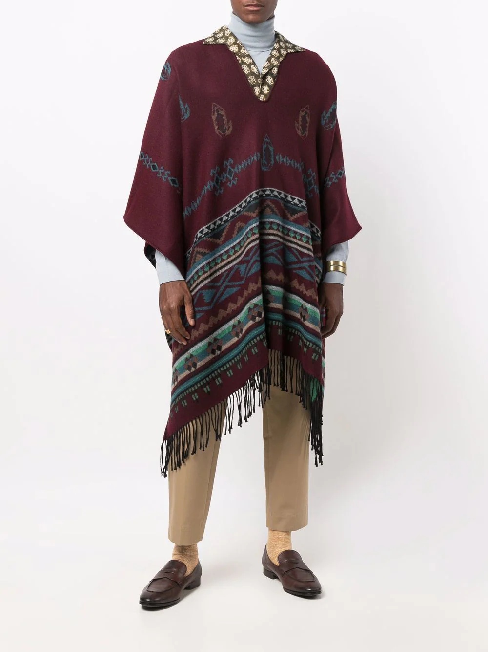 geometric-pattern poncho cape - 2