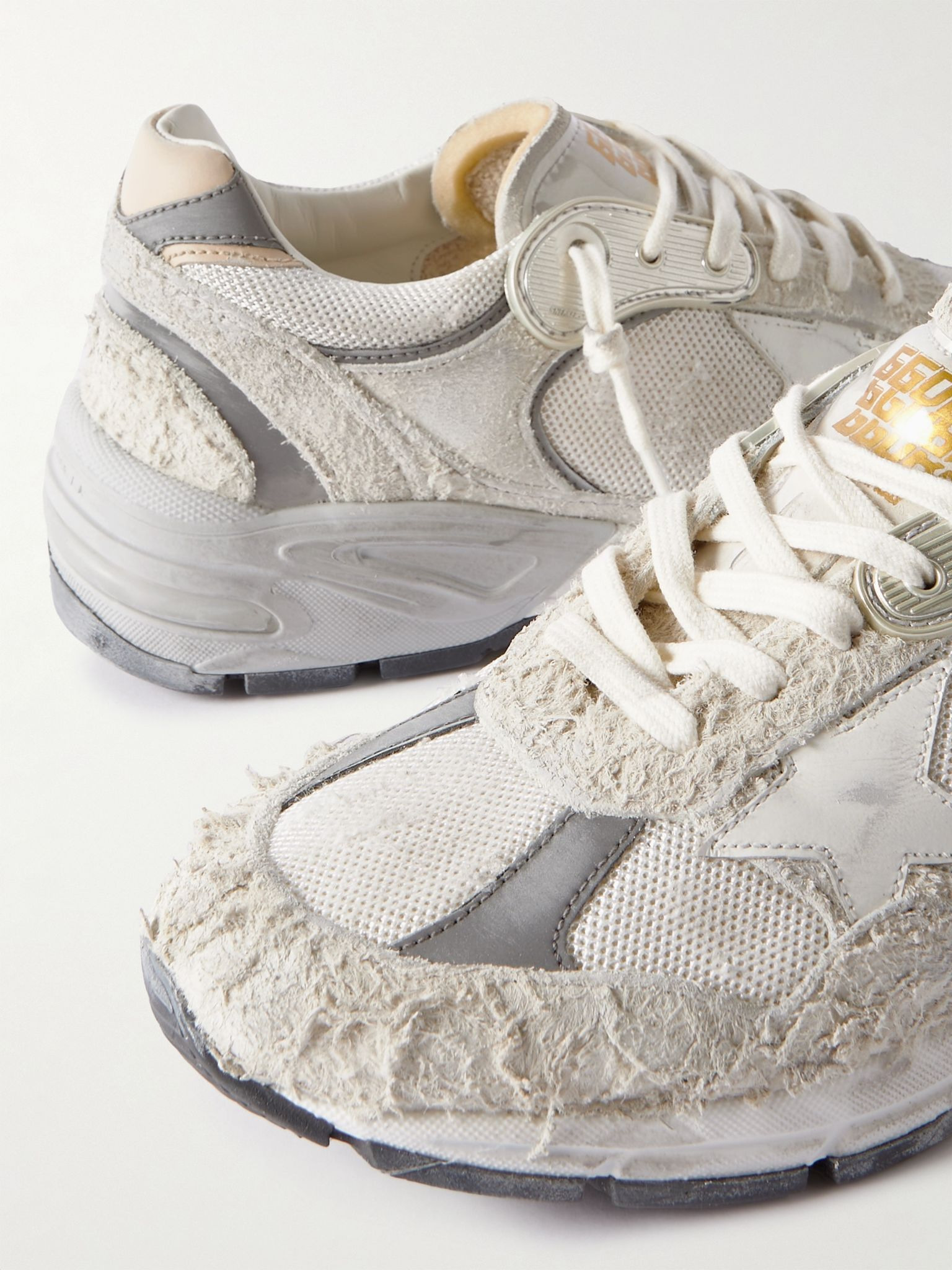 Dad-Star distressed leather-trimmed mesh and suede sneakers White - 4