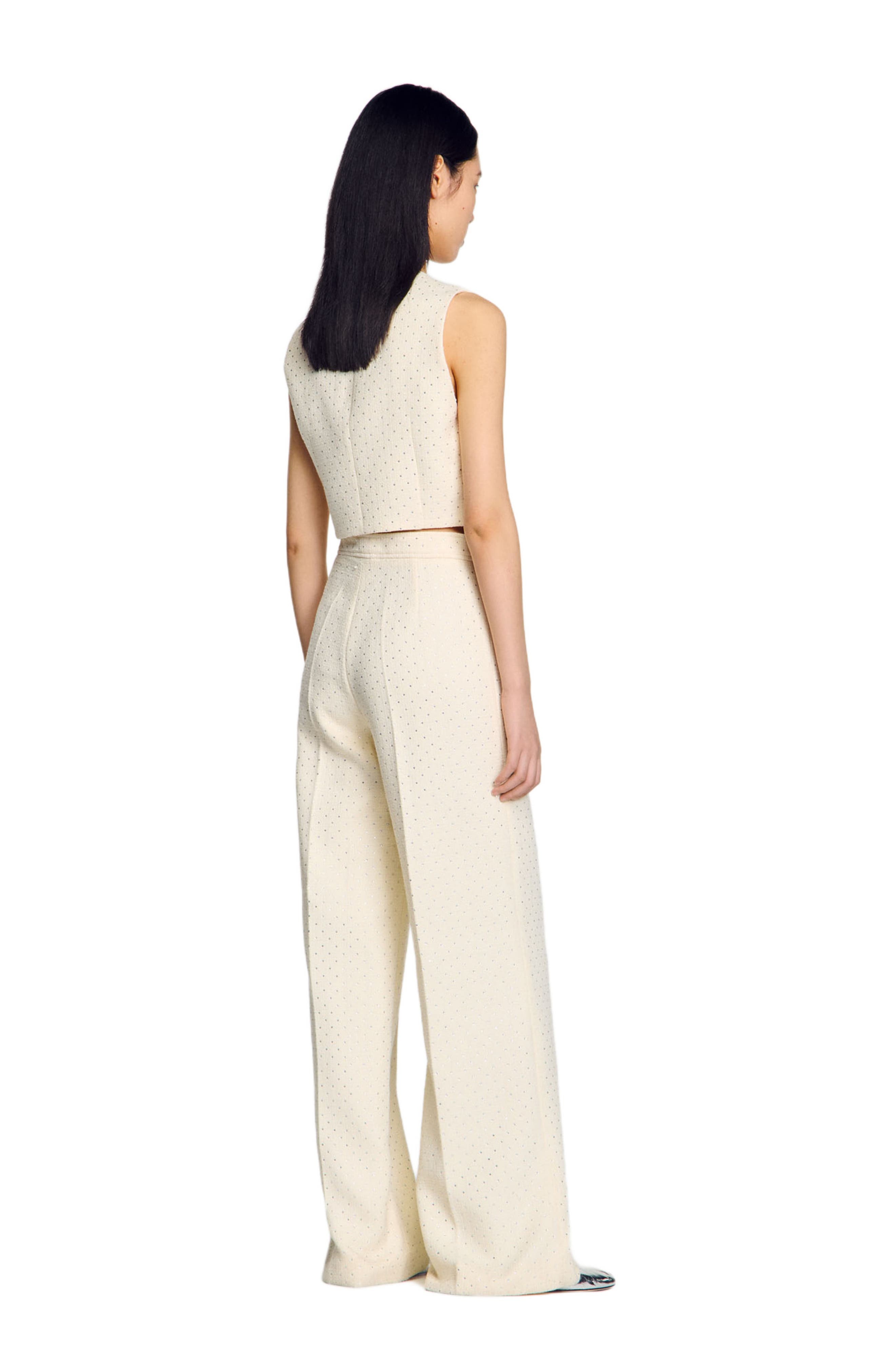 SANDRO Tweed rhinestone-covered trousers in Ecru at Nordstrom - 2