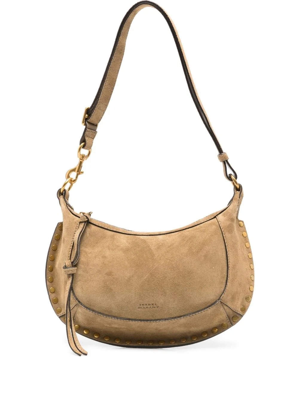Oskan curved suede studded shoulder bag - 1