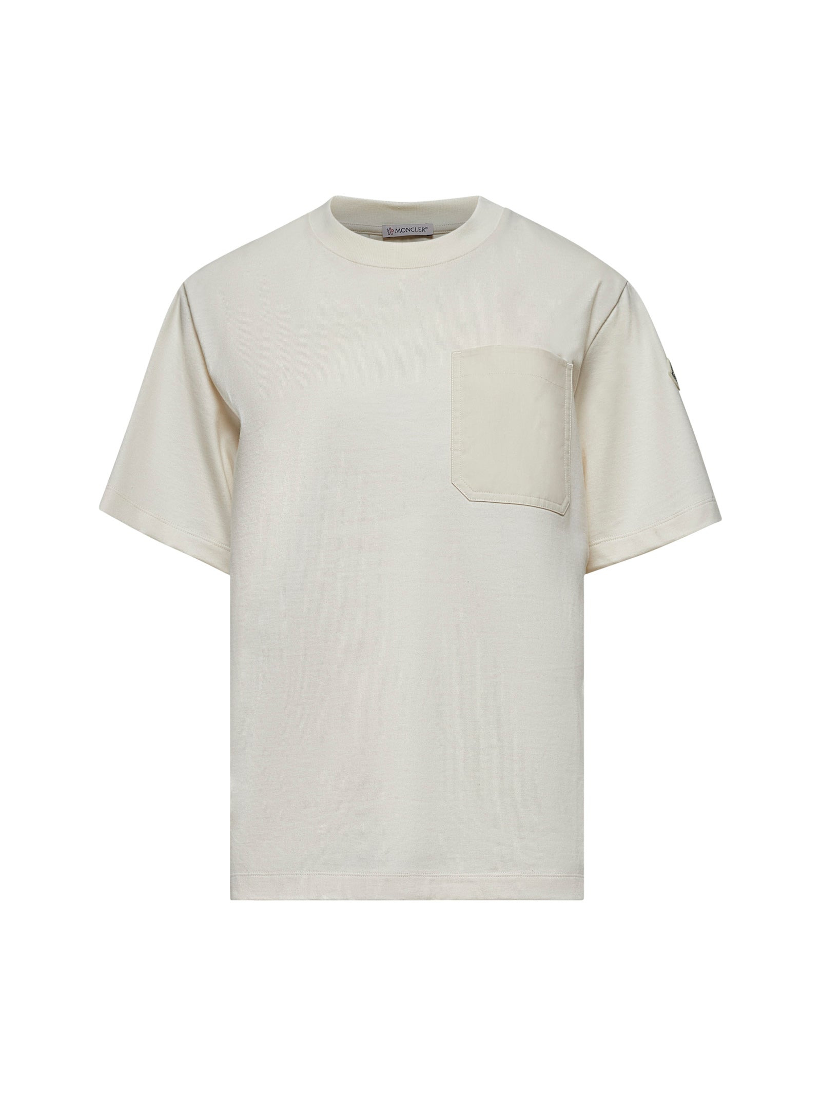 Moncler Women Ivory Cotton Pocket T-Shirt - 1