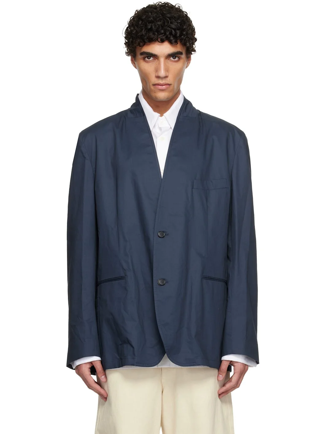 Navy Cotton Blazer - 1