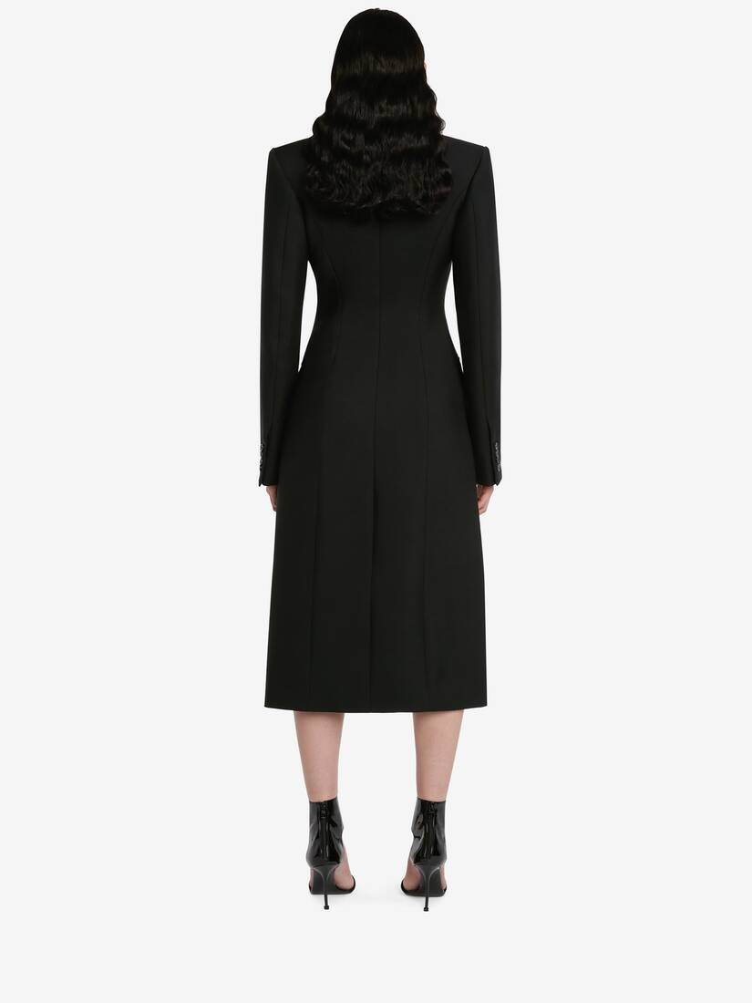 Women's Slashed Double-breasted Tailored Coat in Black - 4