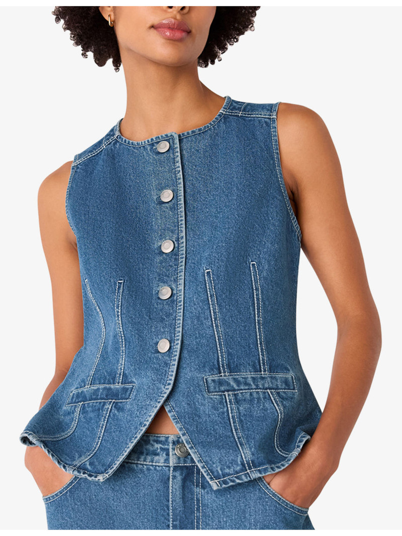 Round-Neck Slim-Fit Denim Waistcoat 3