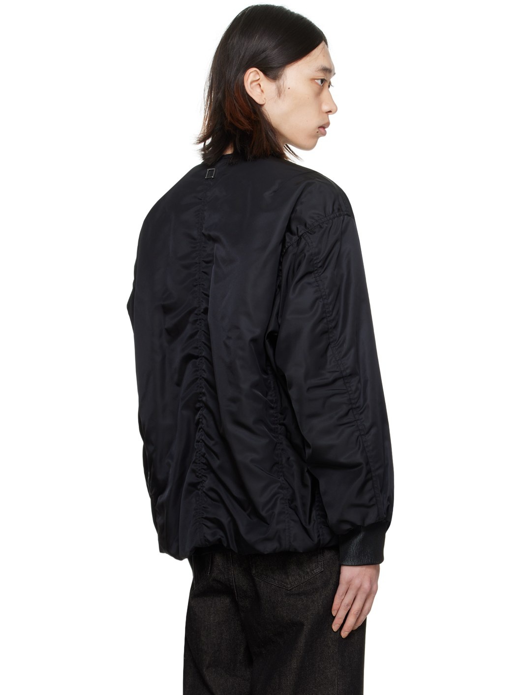 Black Bungee Drawstring Reversible Bomber Jacket - 3