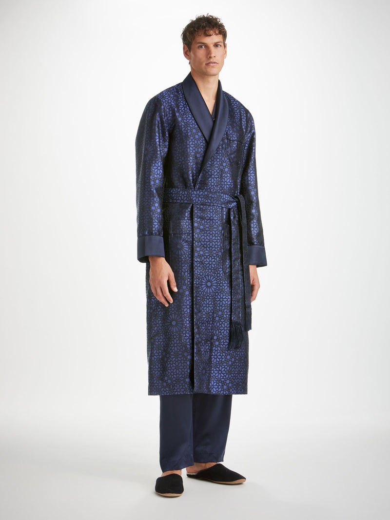 Men's Robe Verona 66 Silk Jacquard Navy - 3