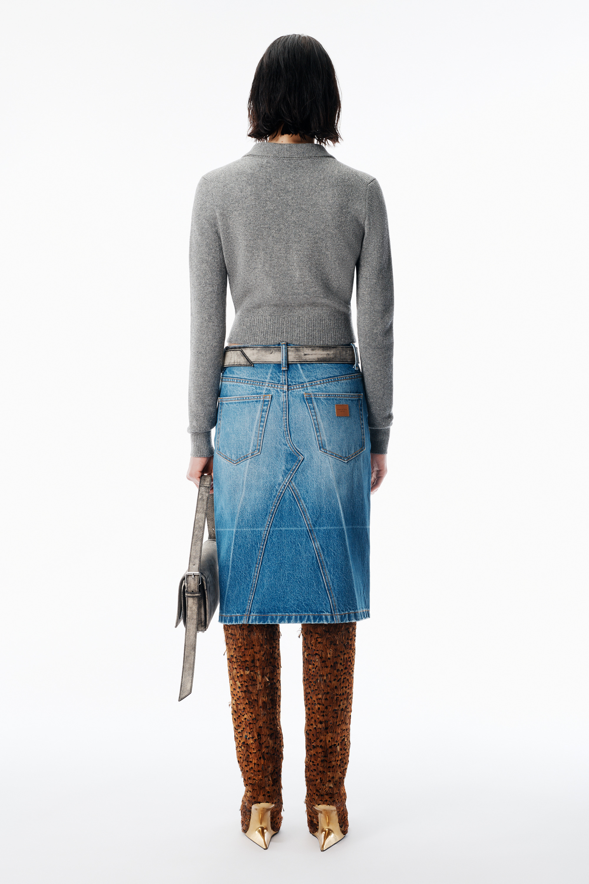 Grey Wool-Blend Hotfix Polo Cardigan - 4