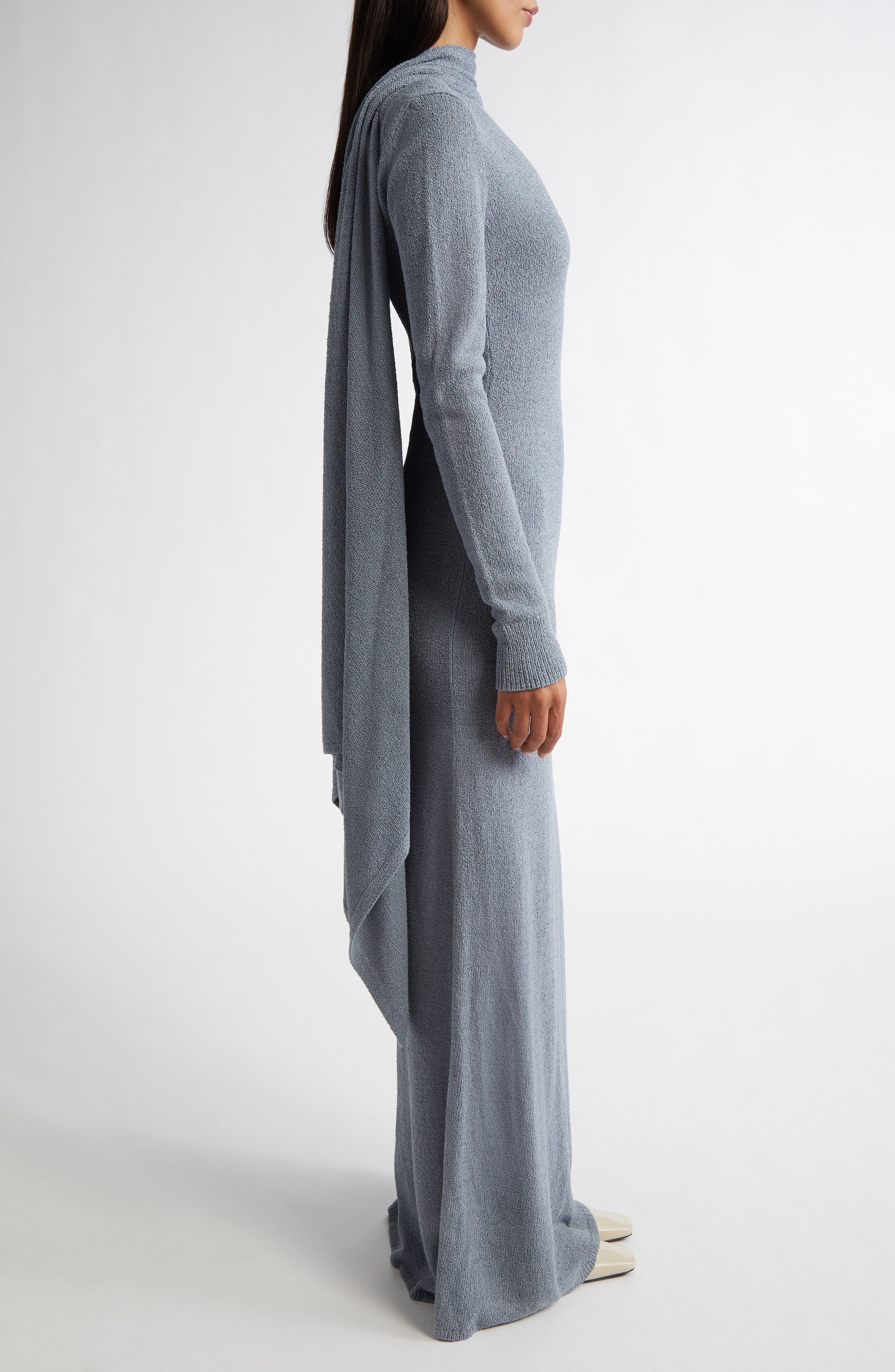 TOTEME Cape Overlay Long Sleeve Silk Knit Dress in Mistral at Nordstrom - 4