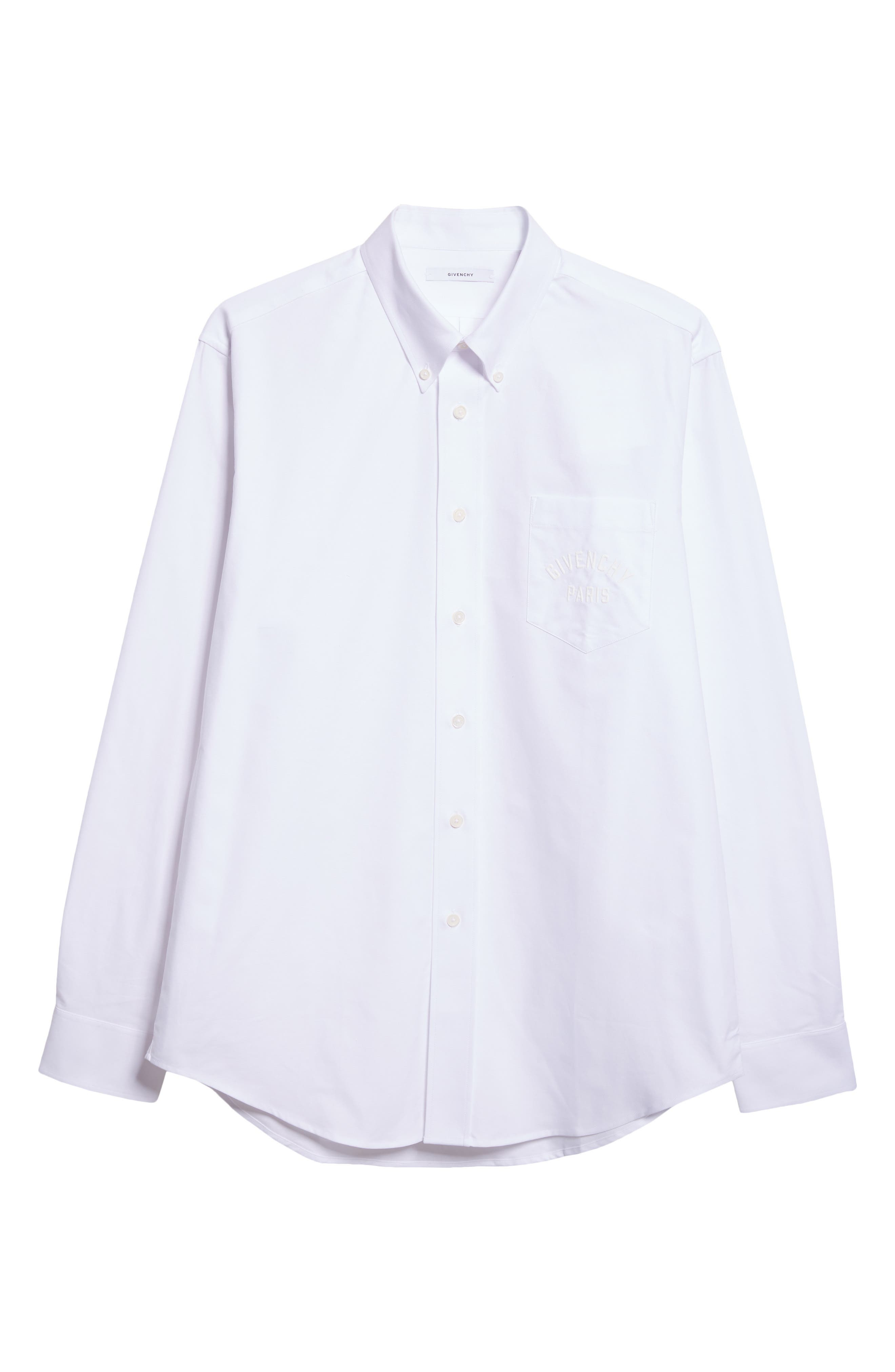 Givenchy Paris Embroidered Classic Fit Cotton Poplin Button-Down Shirt in White at Nordstrom - 5