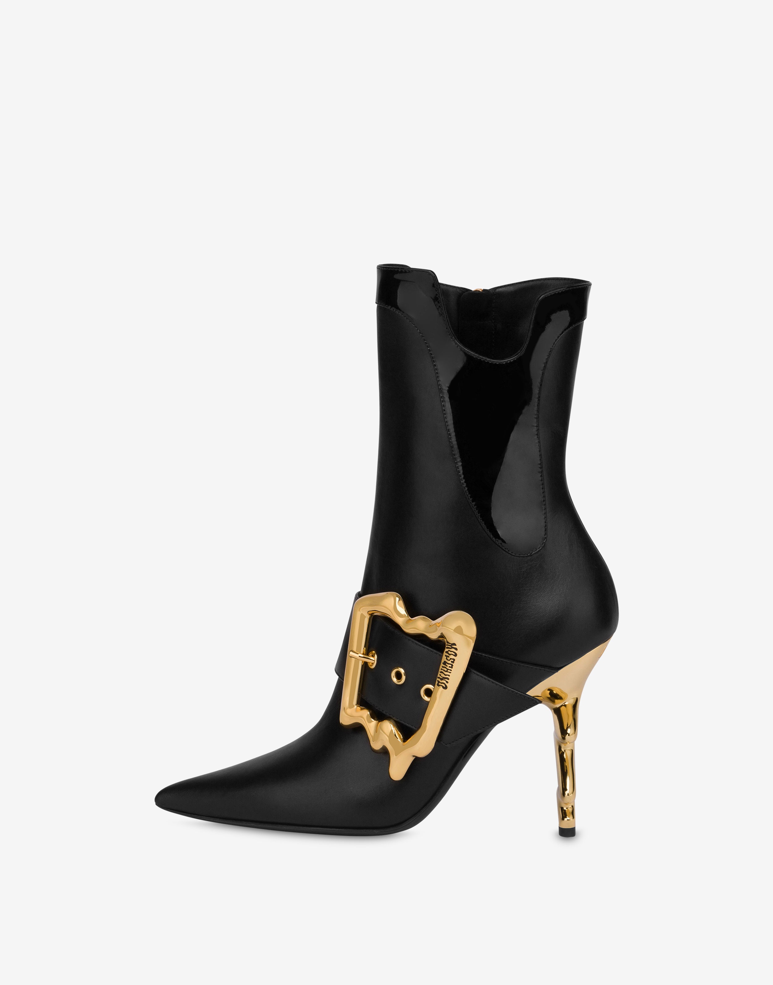 MORPHED BUCKLE CALFSKIN AND PATENT LEATHER ANKLE BOOTS - 2