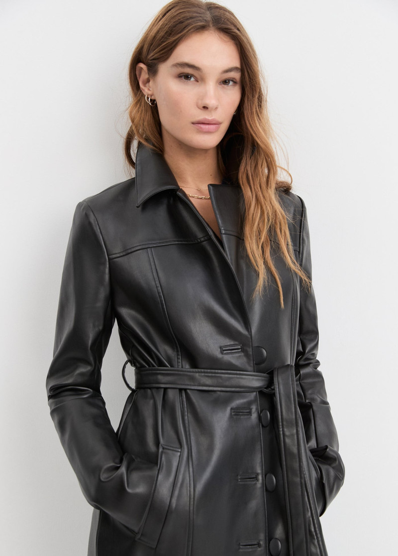 VEGAN LEATHER BELTED COAT 5