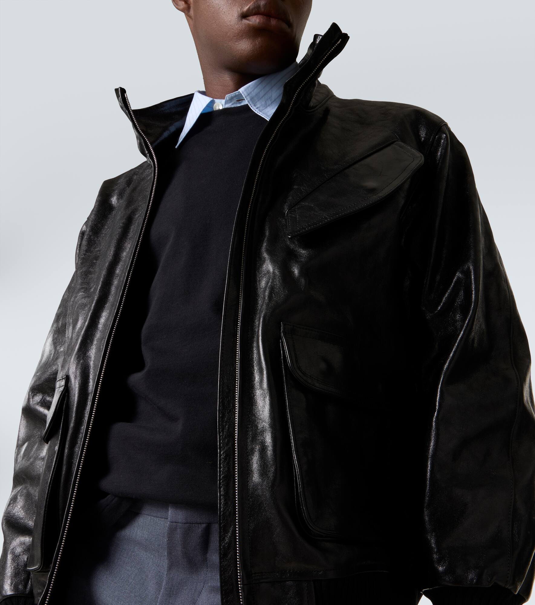 Leather bomber jacket - 5