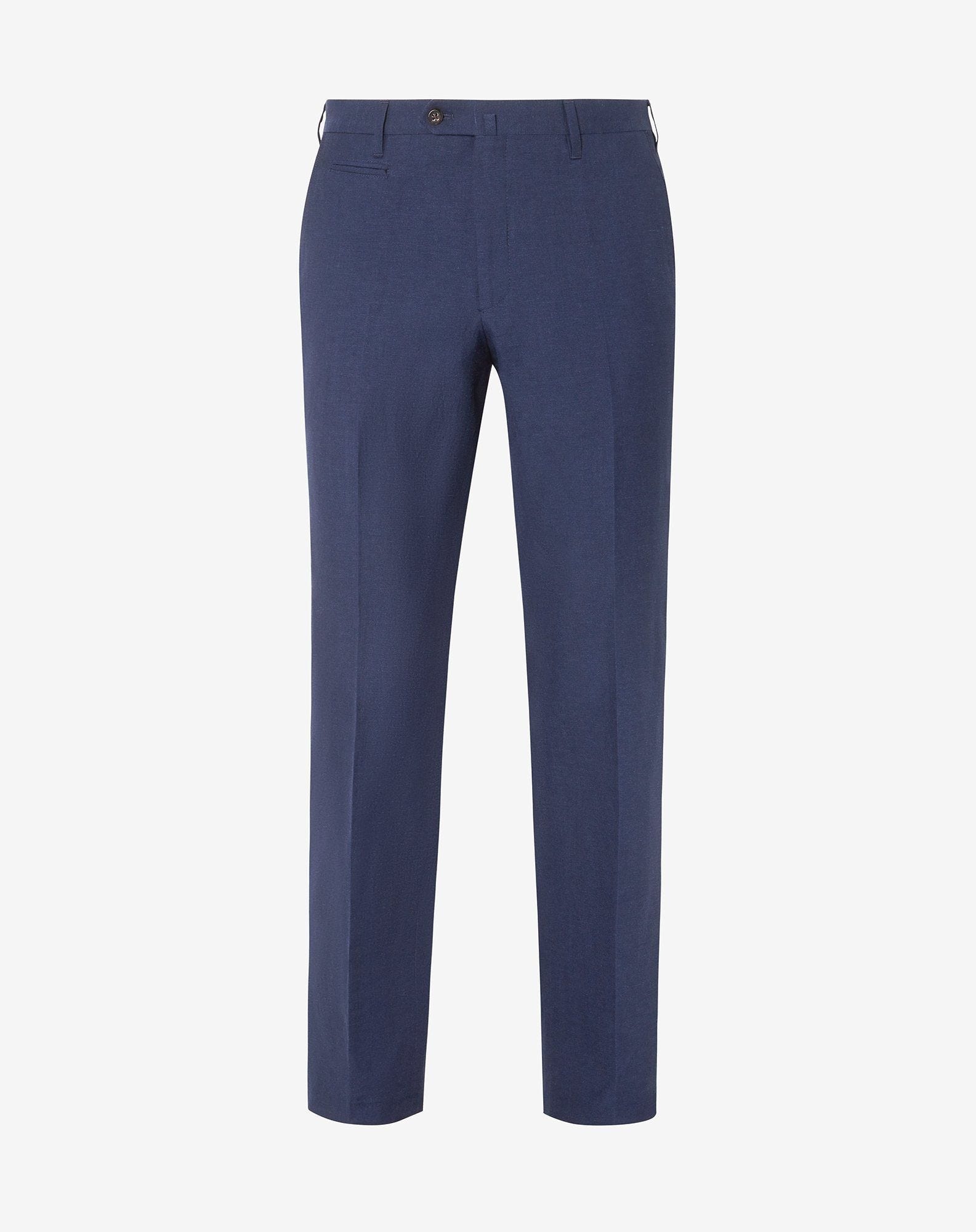 Blue wool and linen chambray trousers - 1