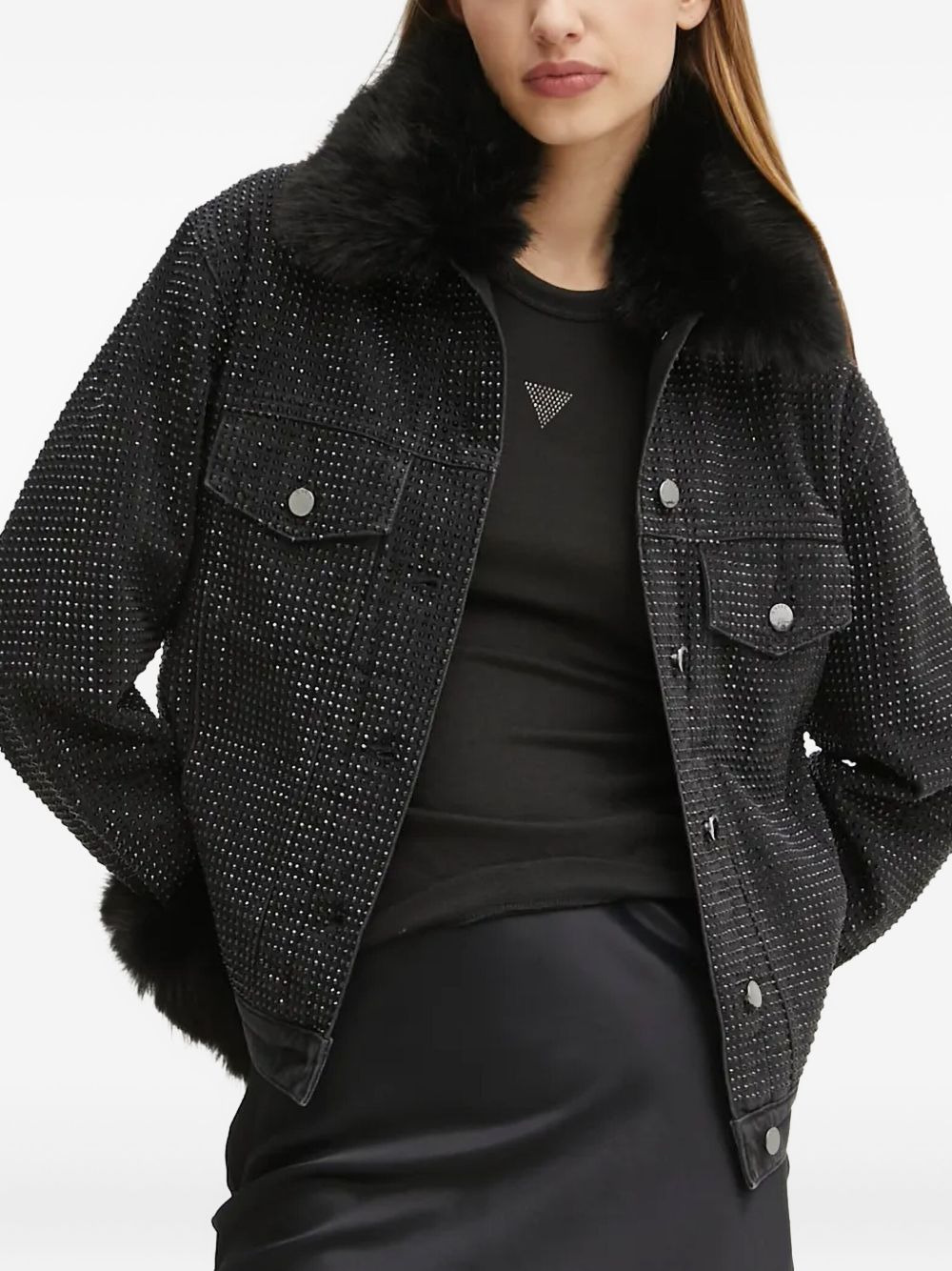 rhinestone-embellished denim jacket - 1