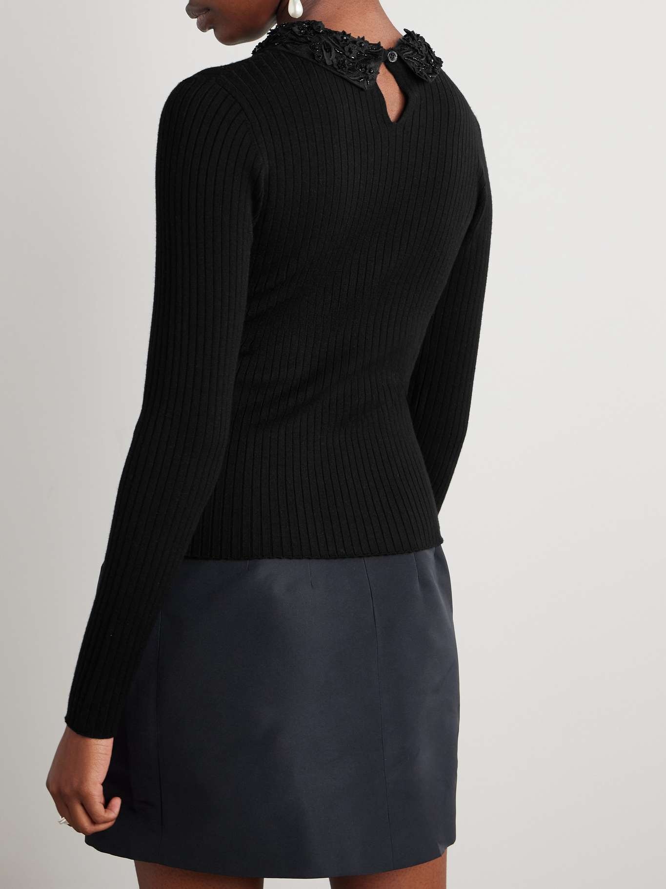 Convertible embellished crochet-trimmed ribbed wool sweater Black - 4