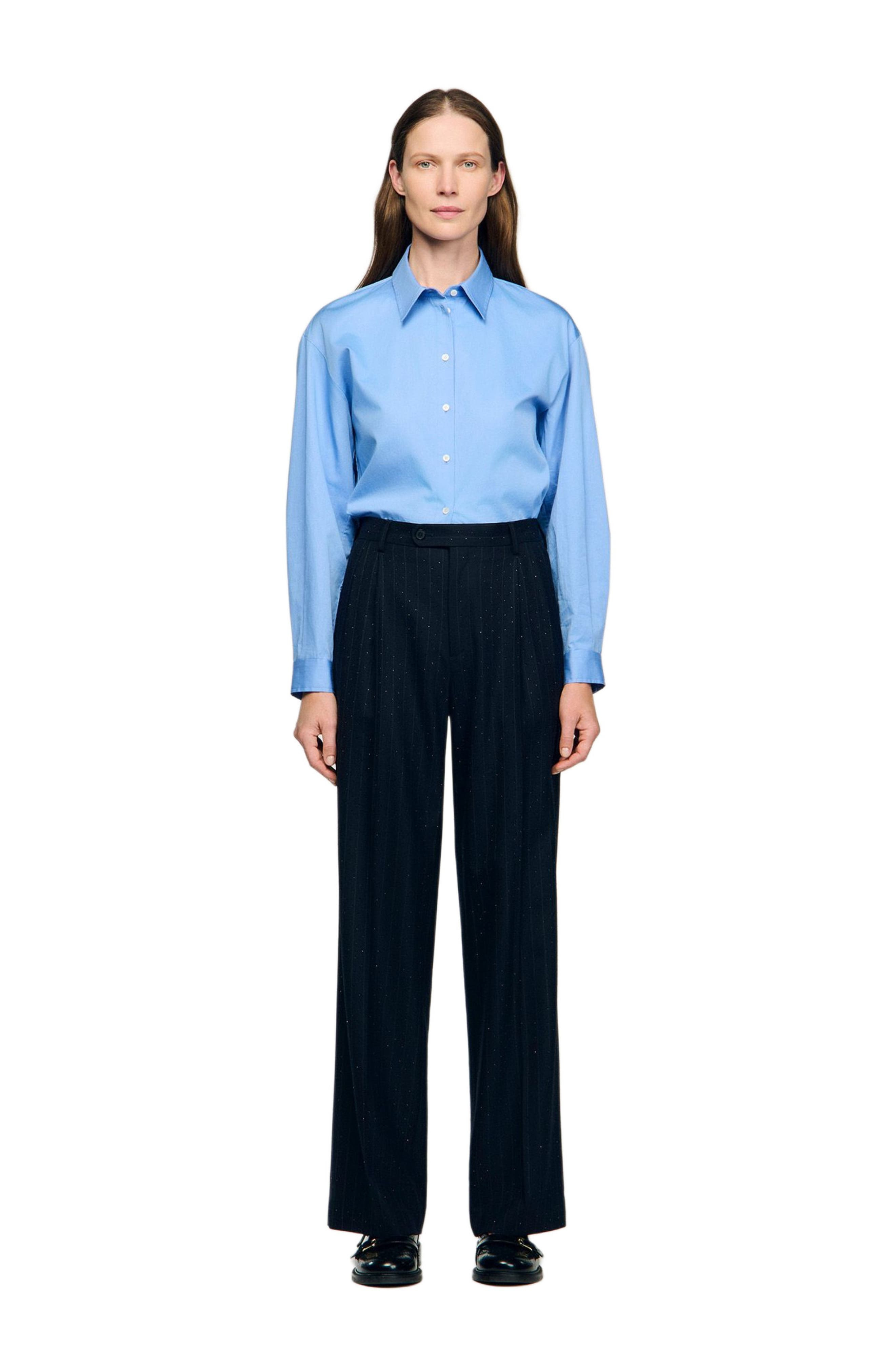 SANDRO Rhinestone striped trousers in Navy Blue at Nordstrom - 2