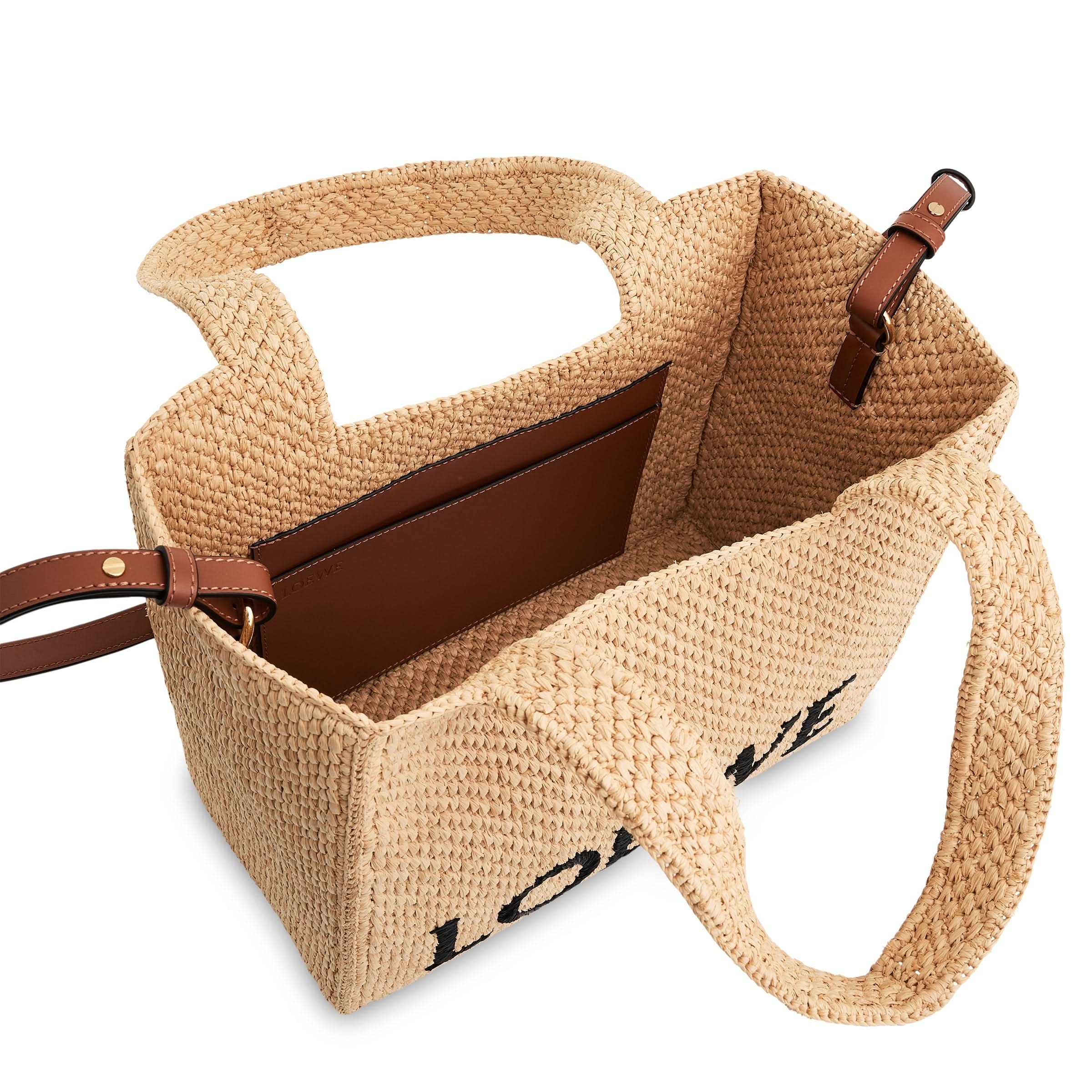 Medium Logo Font Tote Bag in Raffia and Calfskin in Natural - 5