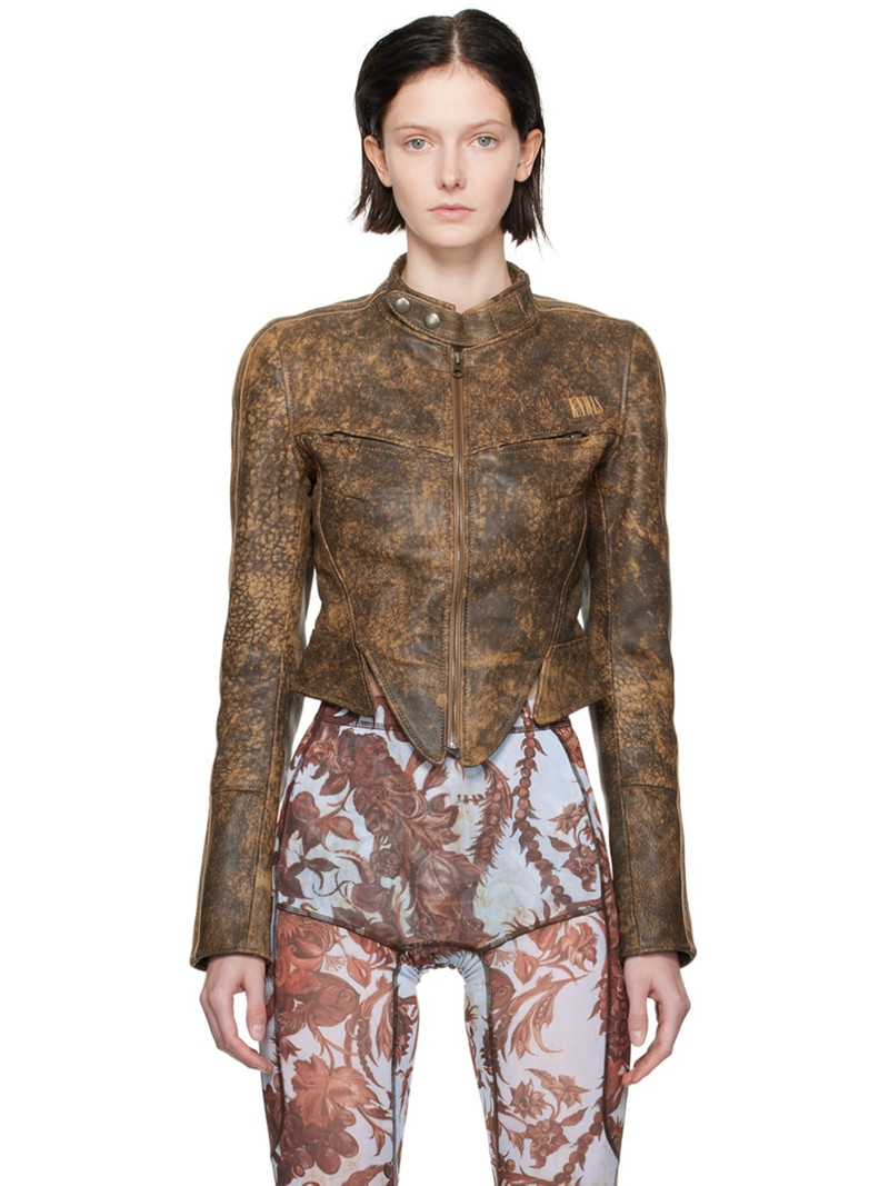 SSENSE Exclusive Brown Leather Jacket 1